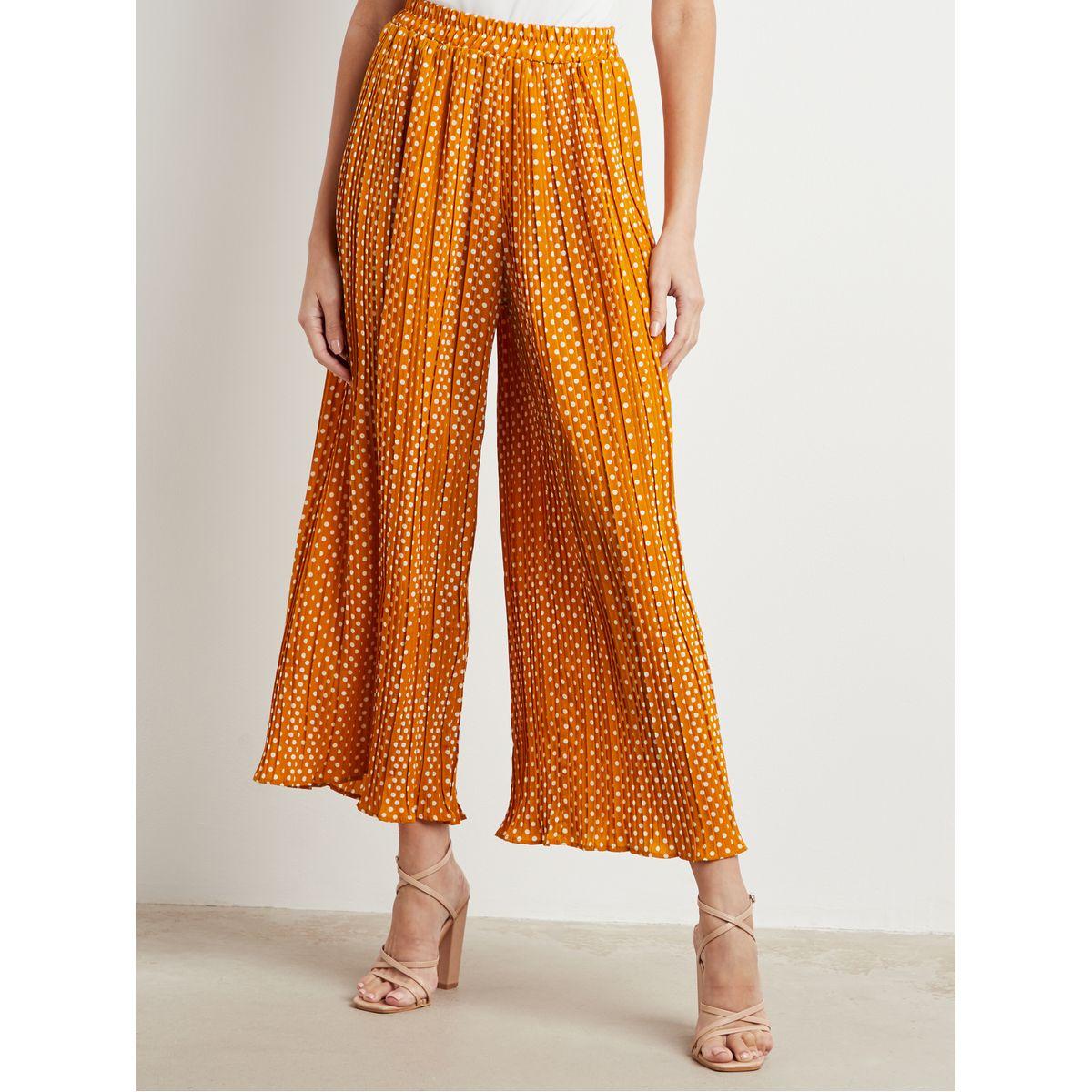 بنطلون منقط بأرجل واسعة وكسرات-women-clothing-bottoms-trousers-image-1