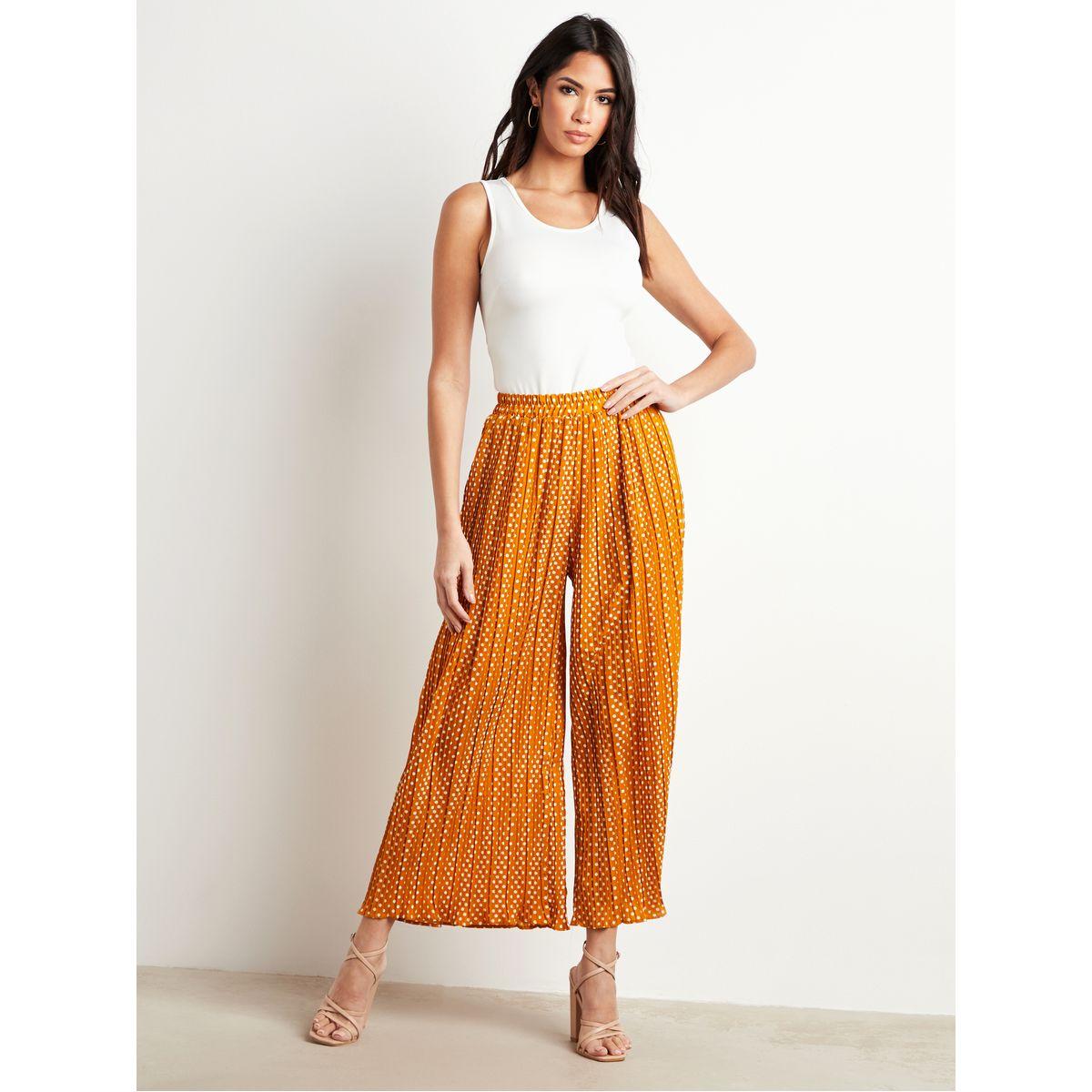 Styli Polka Dot Print Pleated Wide Leg Culottes-women-clothing-bottoms-trousers-image-2