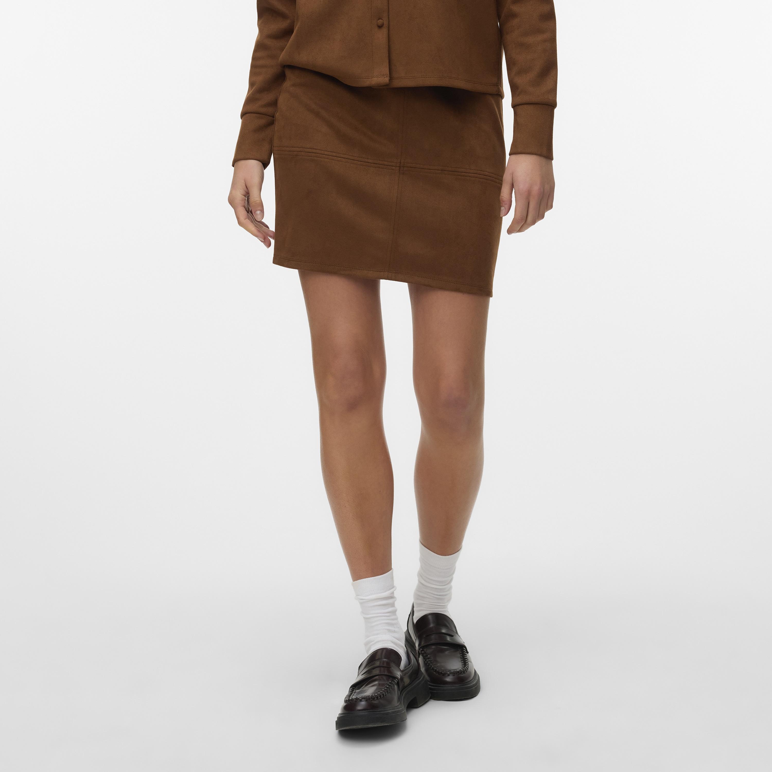 Vero Moda Brown Suede Straight Women's Mini Skirt-women-clothing-skirts-image-1