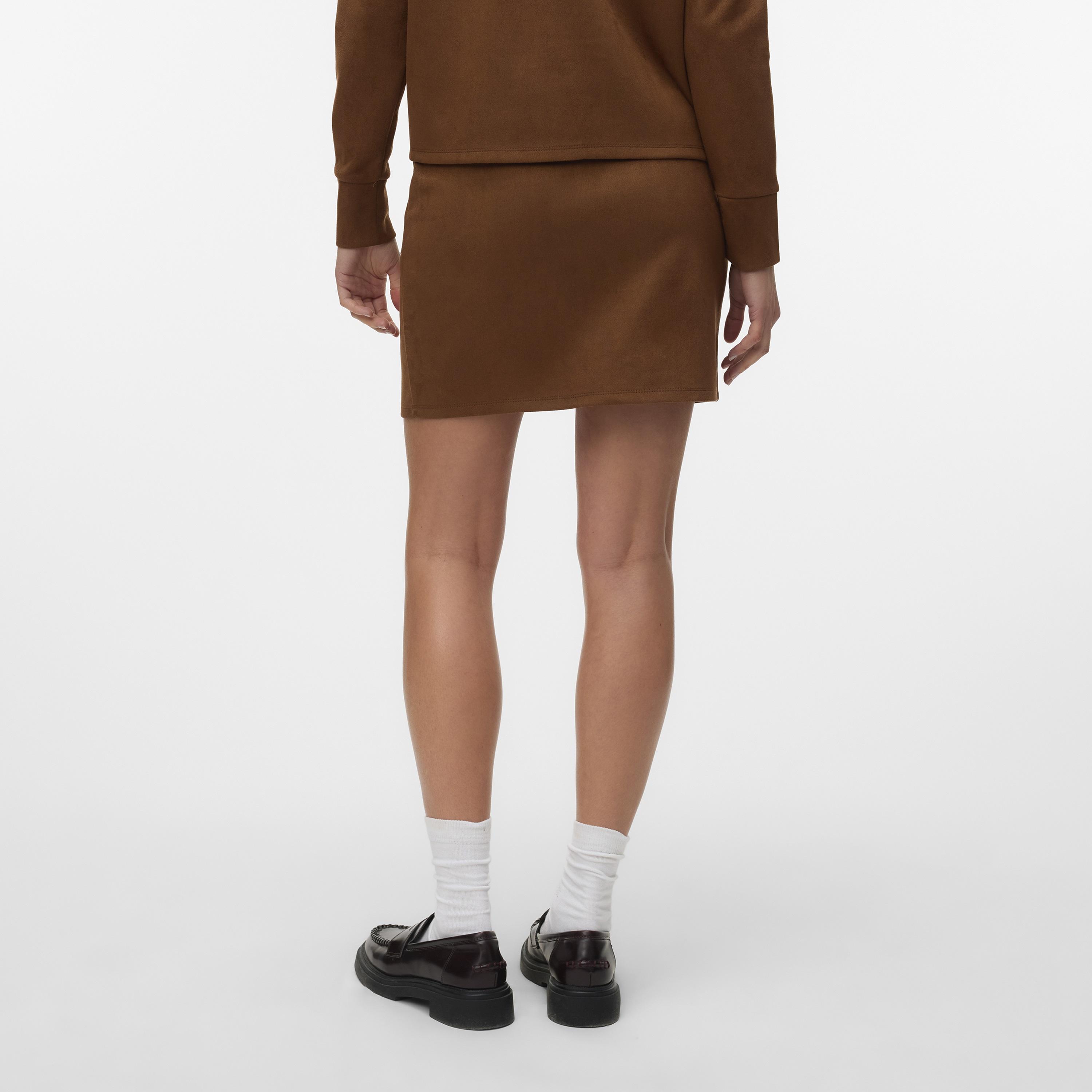 Vero Moda Brown Suede Straight Women's Mini Skirt-women-clothing-skirts-image-3