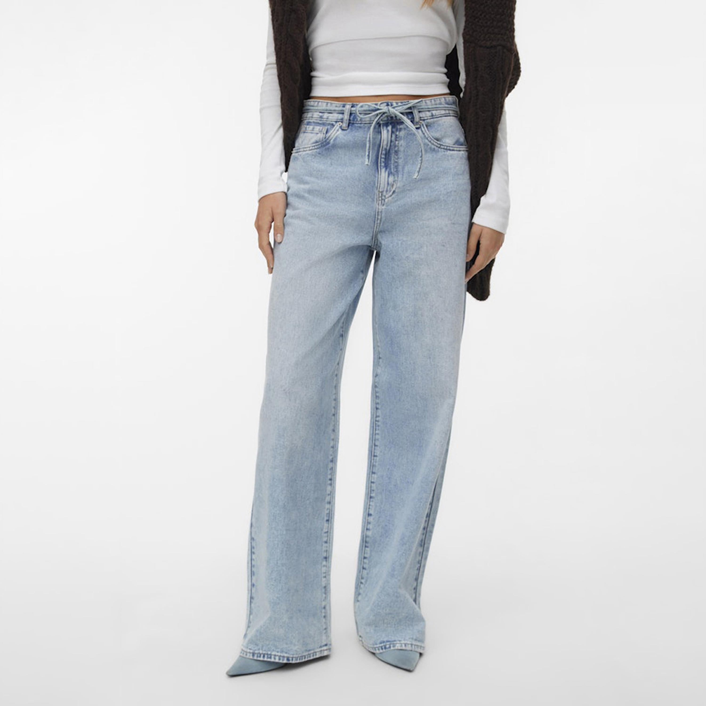Vero Moda Light Blue Button and Zip Fly Wide Leg Women's Jeans-women-clothing-bottoms-jeans-image-1