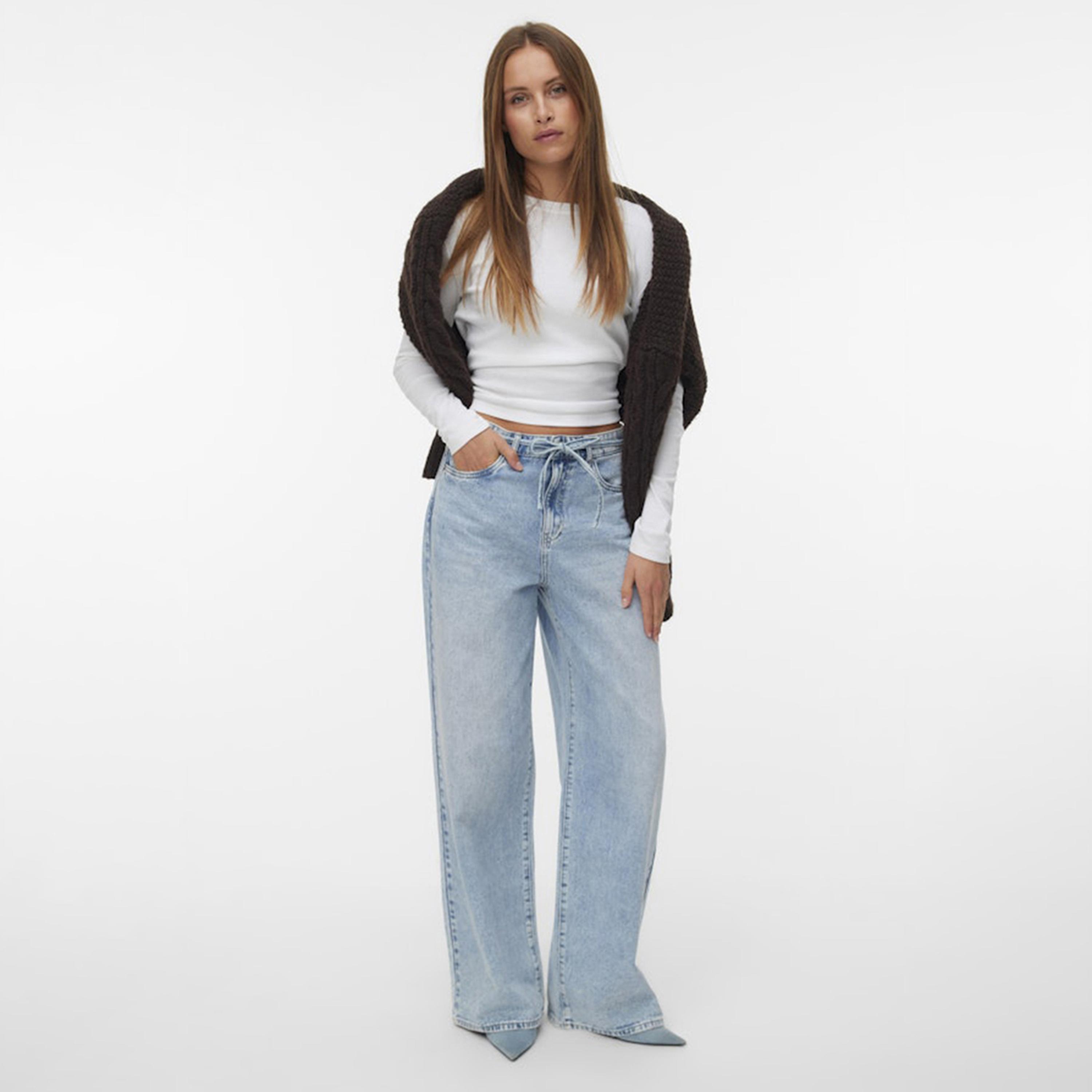 Vero Moda Light Blue Button and Zip Fly Wide Leg Women's Jeans-women-clothing-bottoms-jeans-image-2