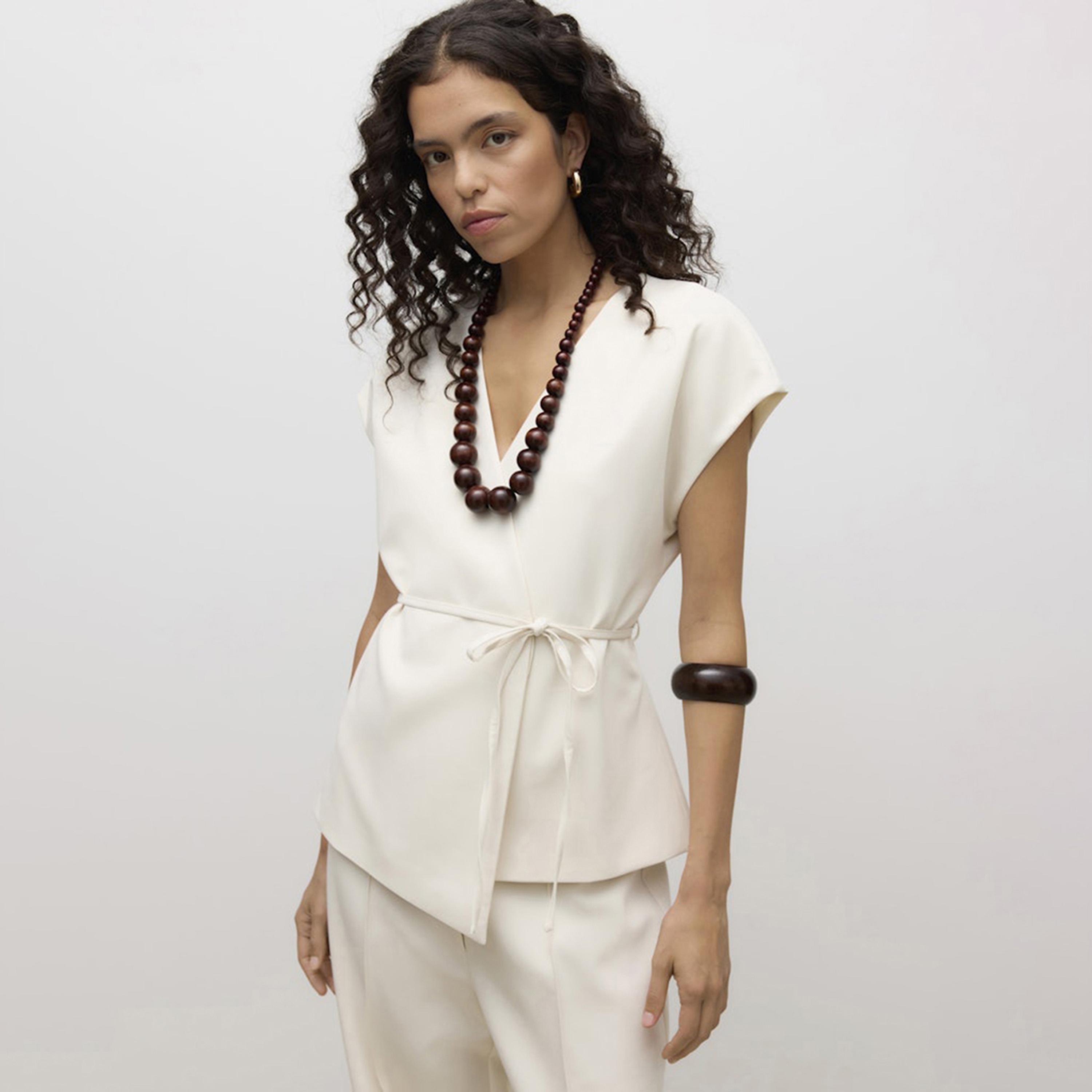 Vero Moda White Surplice Neck Cape Sleeves Women's Wrap Top-women-clothing-shirtsandblouses-blouses-image-5