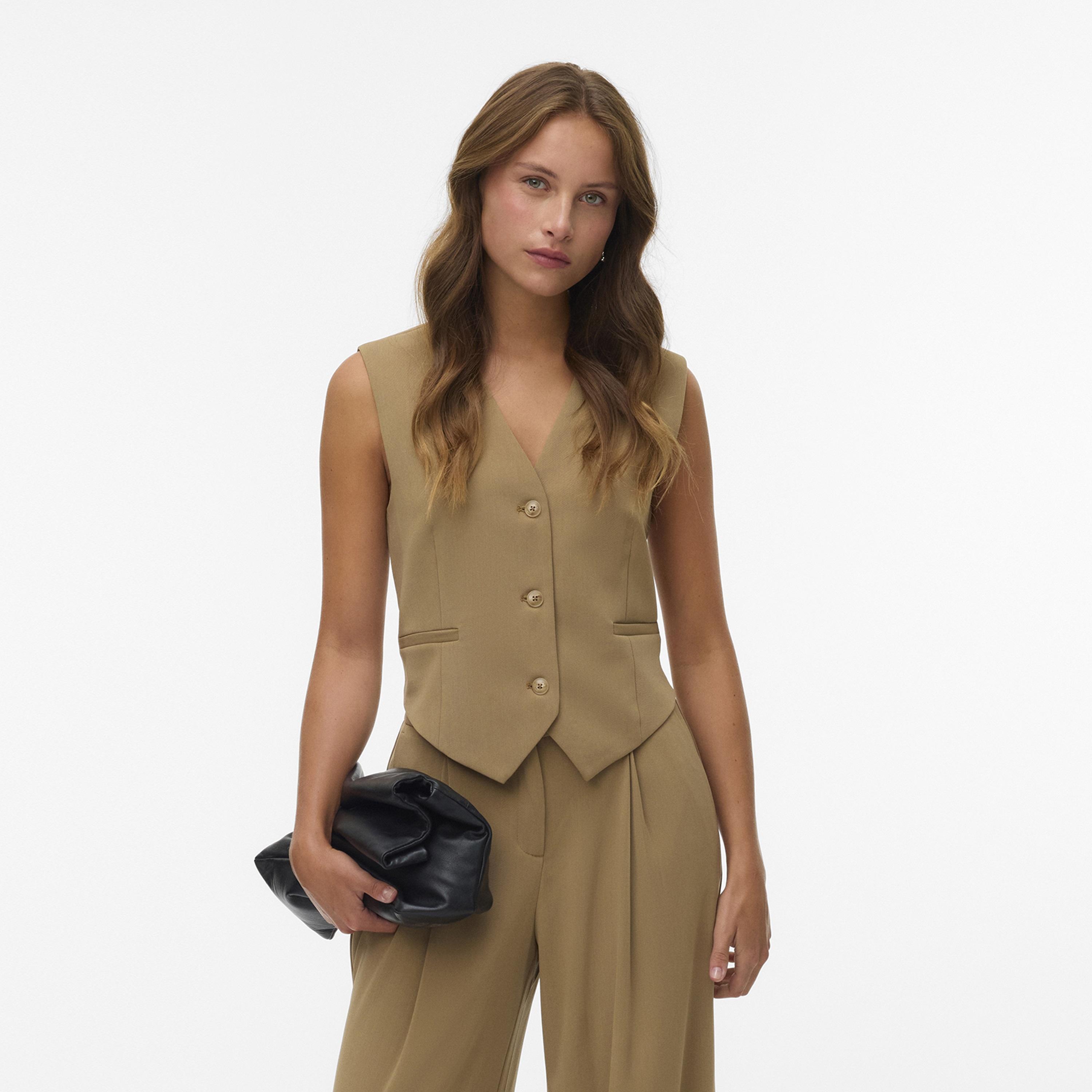 Vero Moda Brown Women's Waistcoat-women-winterwear-coatsandjackets-waistcoats-image-1