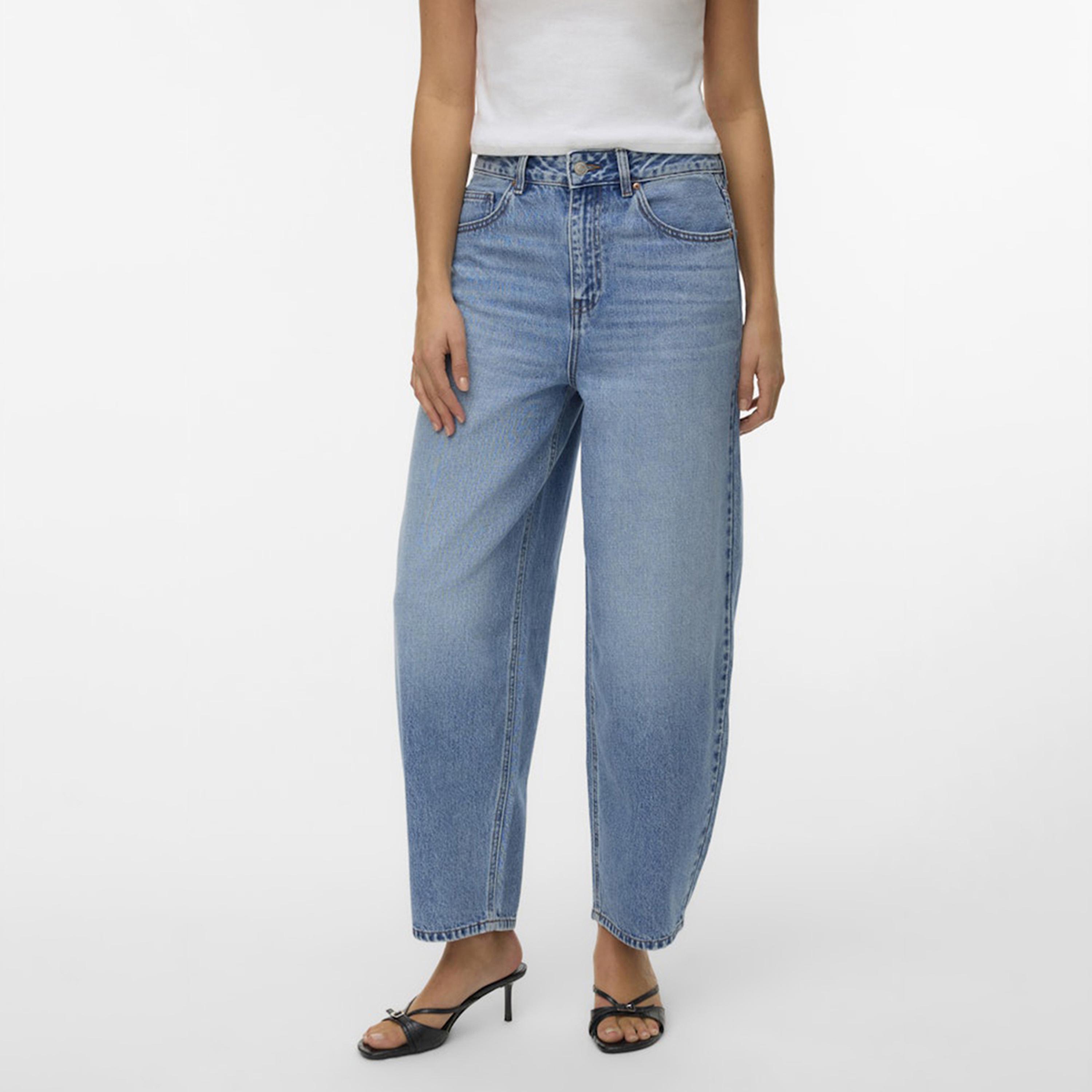 Vero Moda Blue Button and Zip Fly Barrel Women's Jeans-women-clothing-bottoms-jeans-image-1