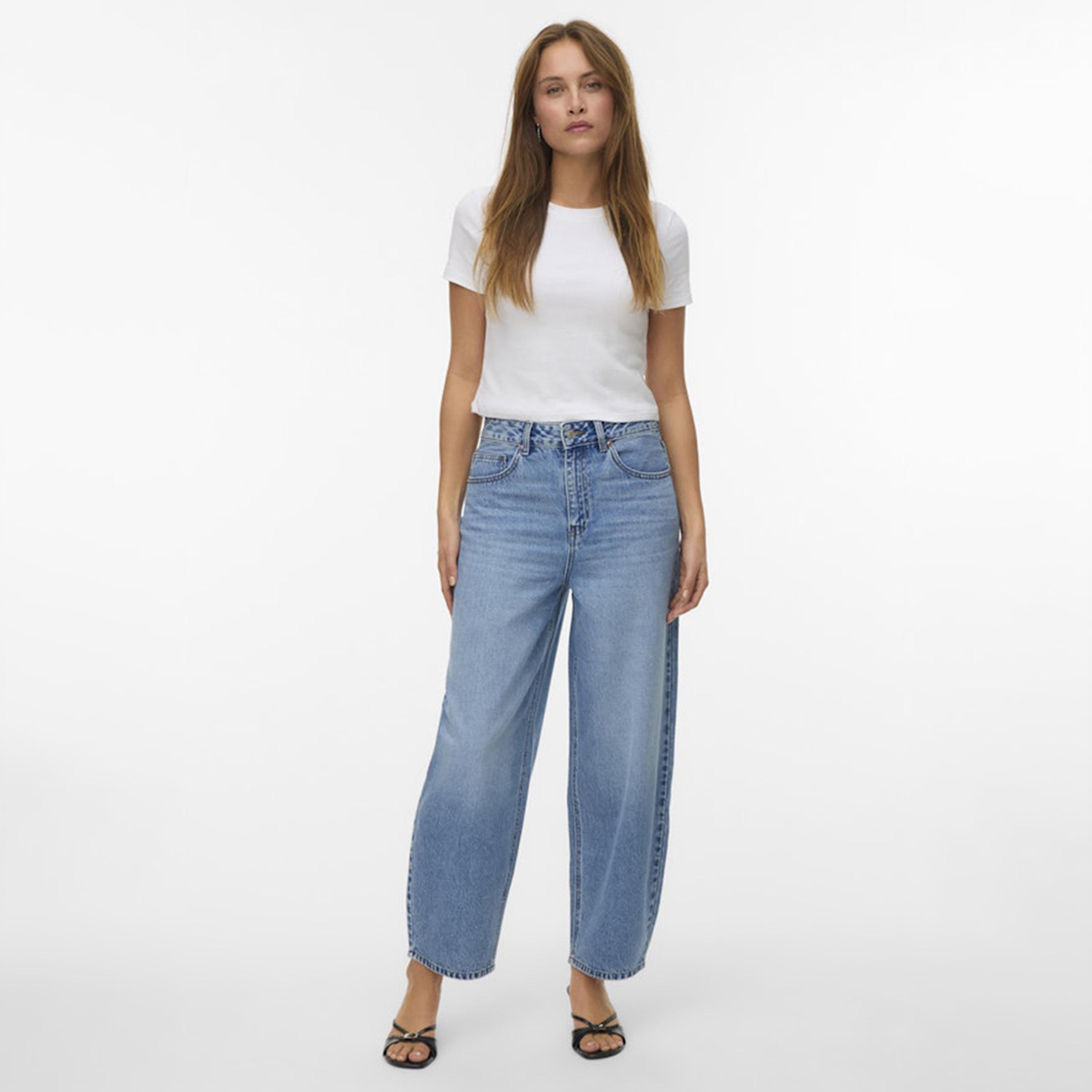 Vero Moda Blue Button and Zip Fly Barrel Women's Jeans-women-clothing-bottoms-jeans-image-2