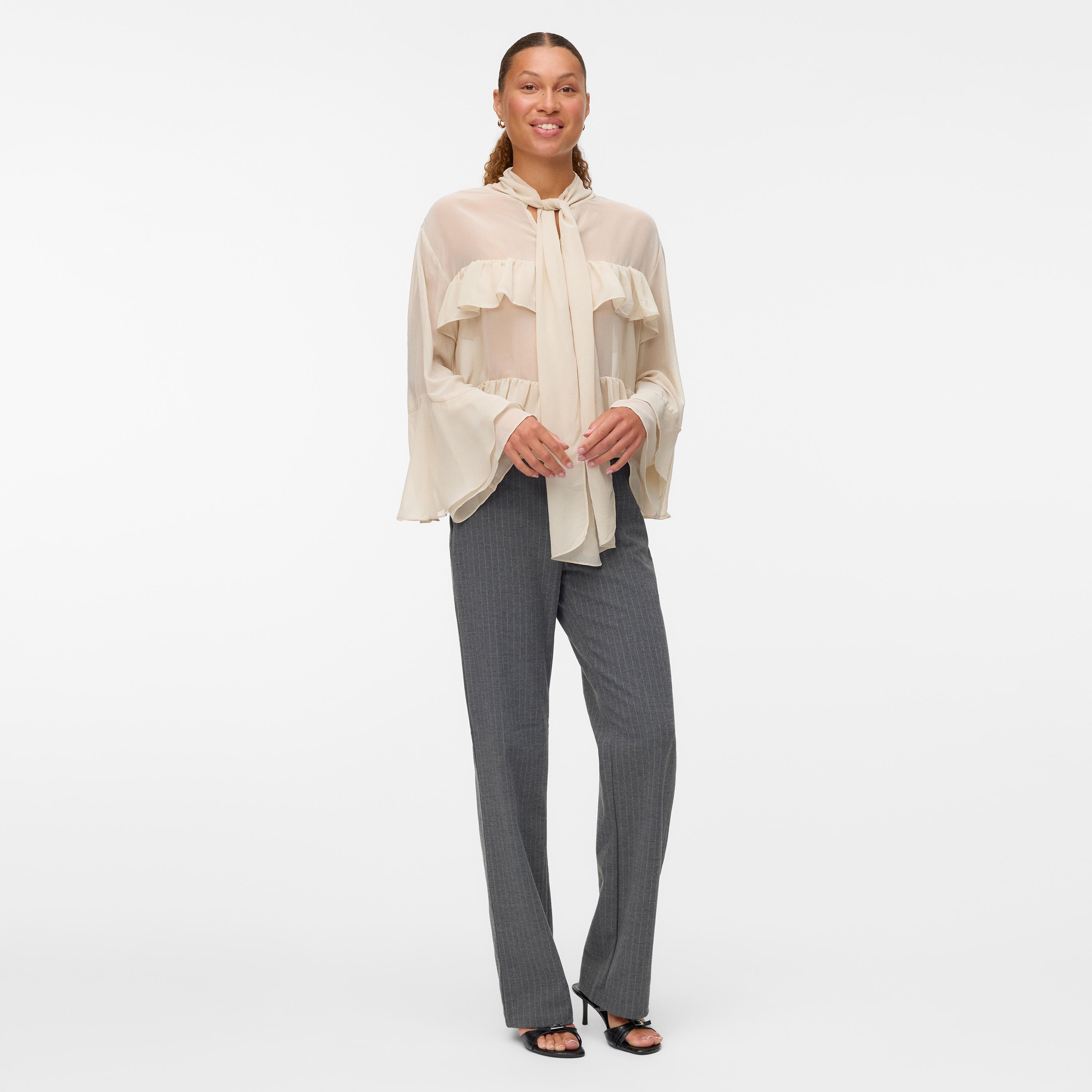 Vero Moda Cream Ruffled Tie-Up Neck Layered Bell Sleeves Women's Top-women-clothing-shirtsandblouses-blouses-image-2