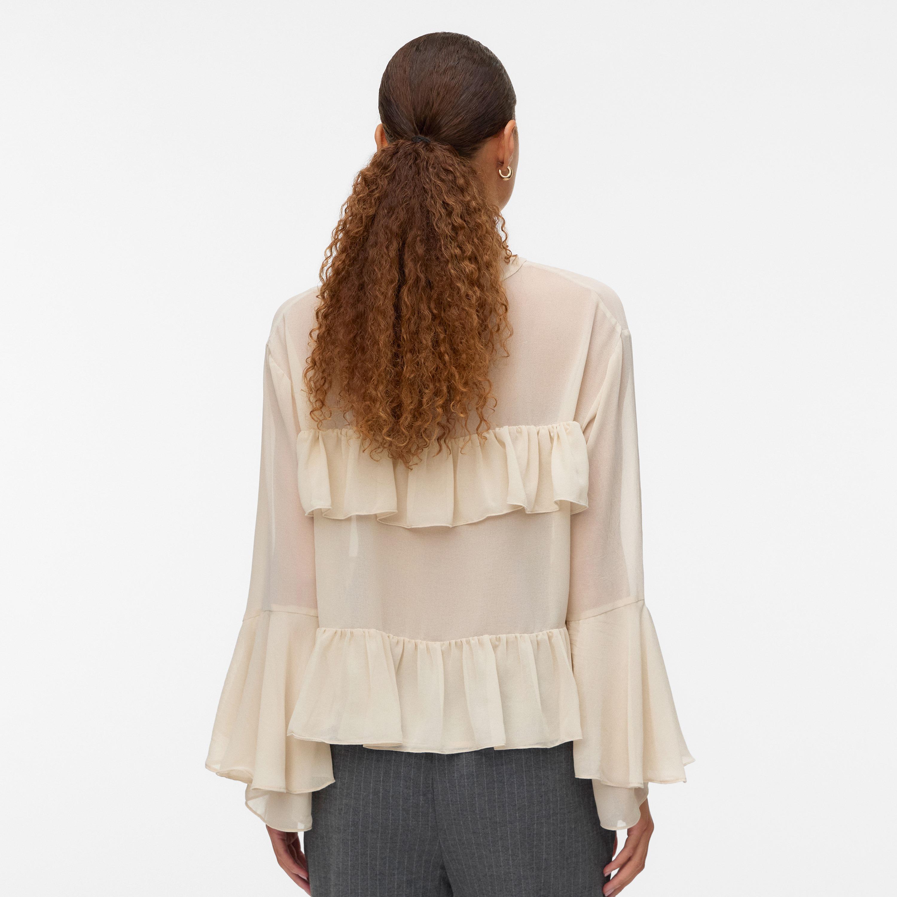 Vero Moda Cream Ruffled Tie-Up Neck Layered Bell Sleeves Women's Top-women-clothing-shirtsandblouses-blouses-image-3