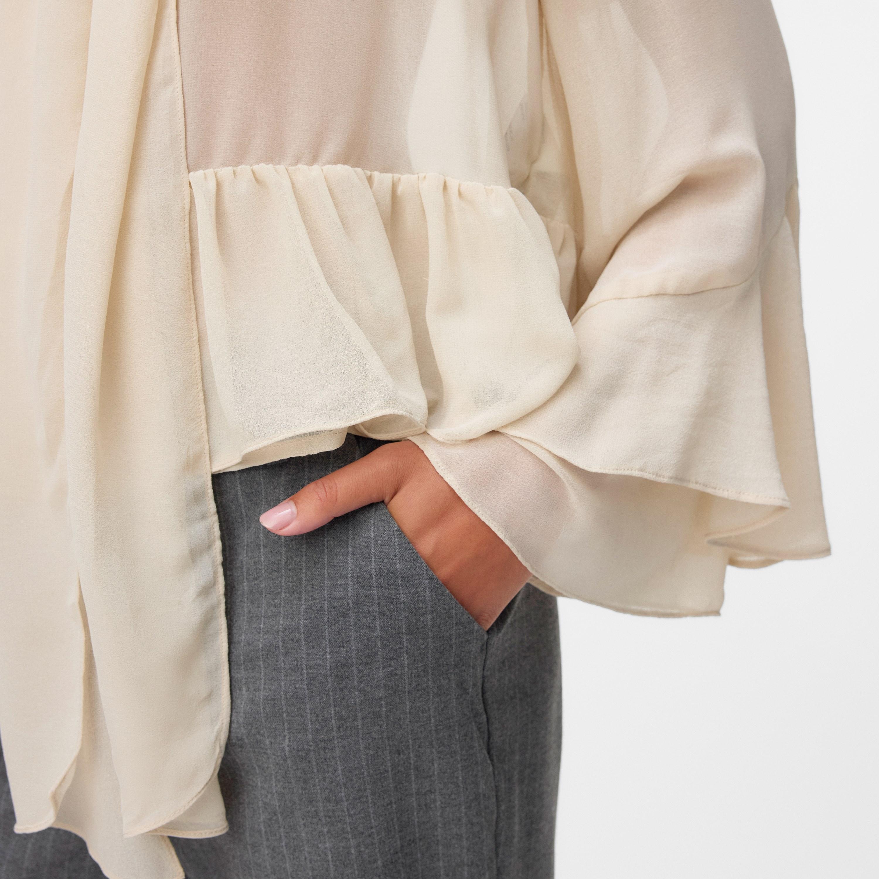 Vero Moda Cream Ruffled Tie-Up Neck Layered Bell Sleeves Women's Top-women-clothing-shirtsandblouses-blouses-image-4