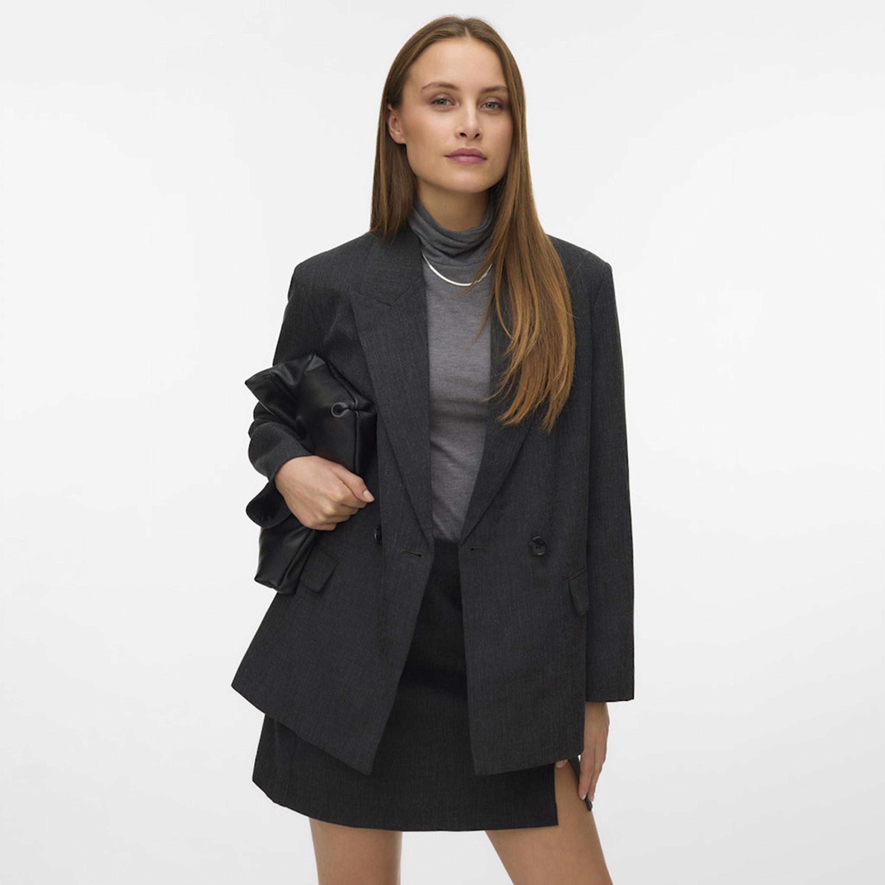 Vero Moda Charcoal Lapel Collar Women's Blazer-women-clothing-coatsandjackets-blazers-image-1