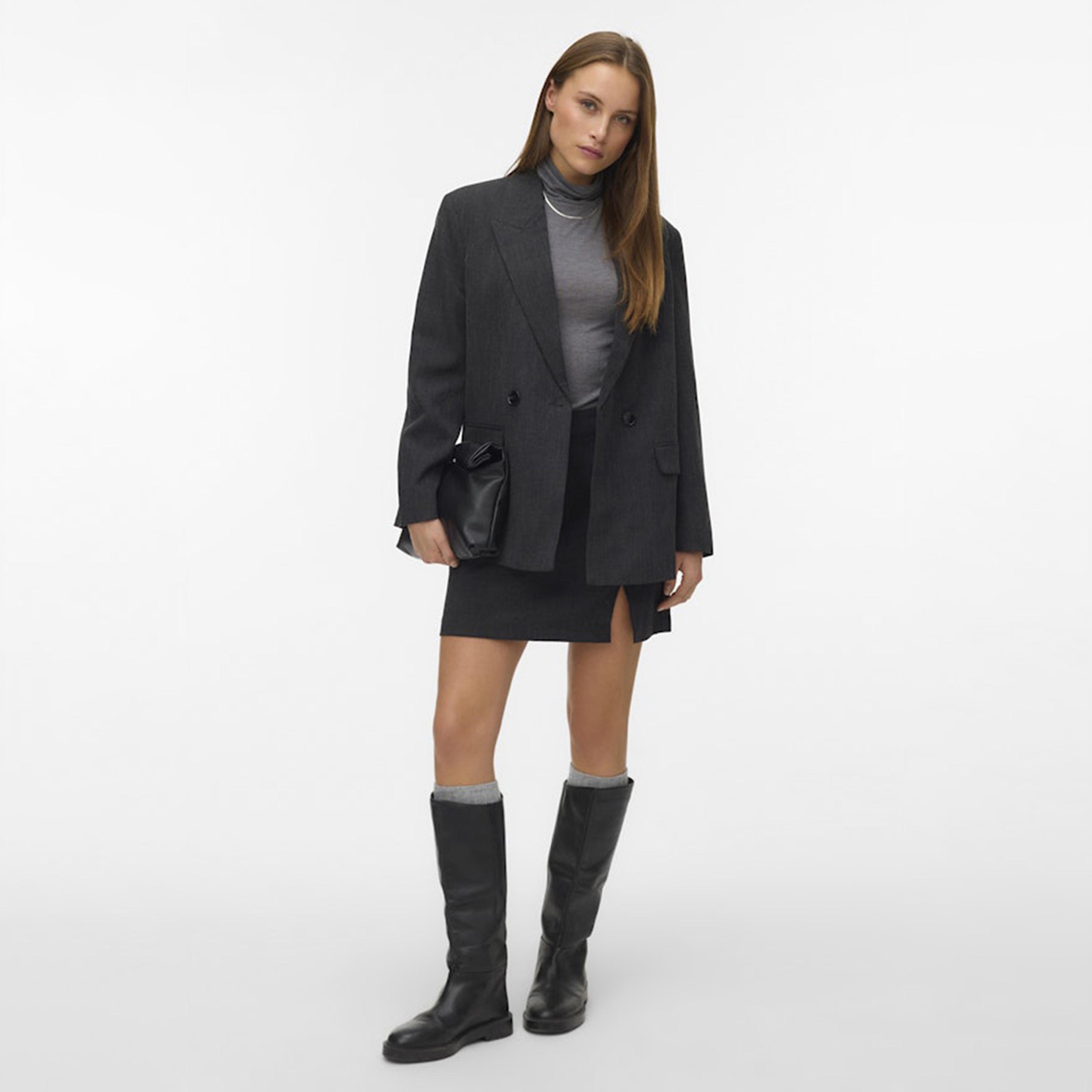 Vero Moda Charcoal Lapel Collar Women's Blazer-women-clothing-coatsandjackets-blazers-image-2