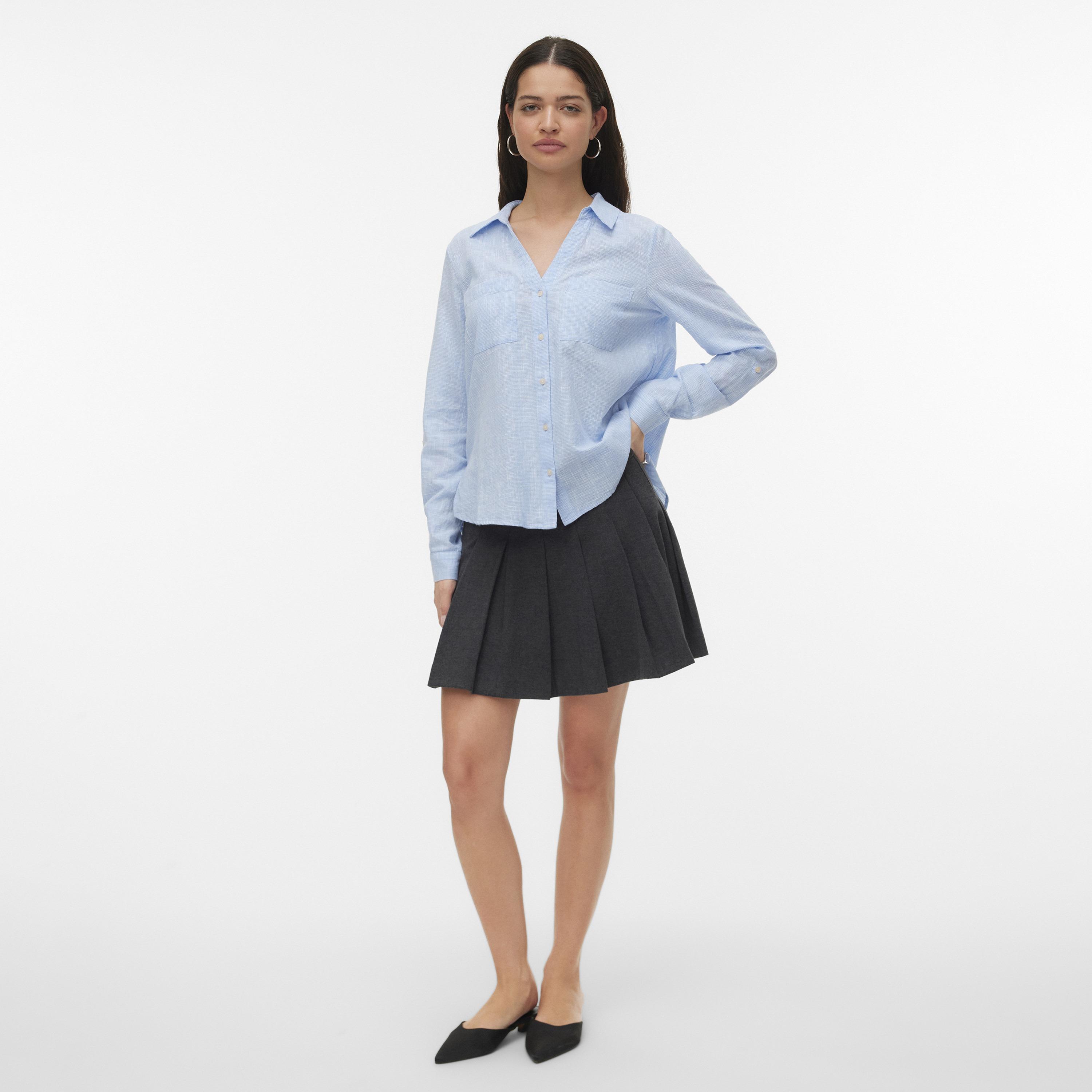 Vero Moda Blue Micro Checked Cotton Collared Women's Shirt-women-clothing-shirtsandblouses-shirts-image-2