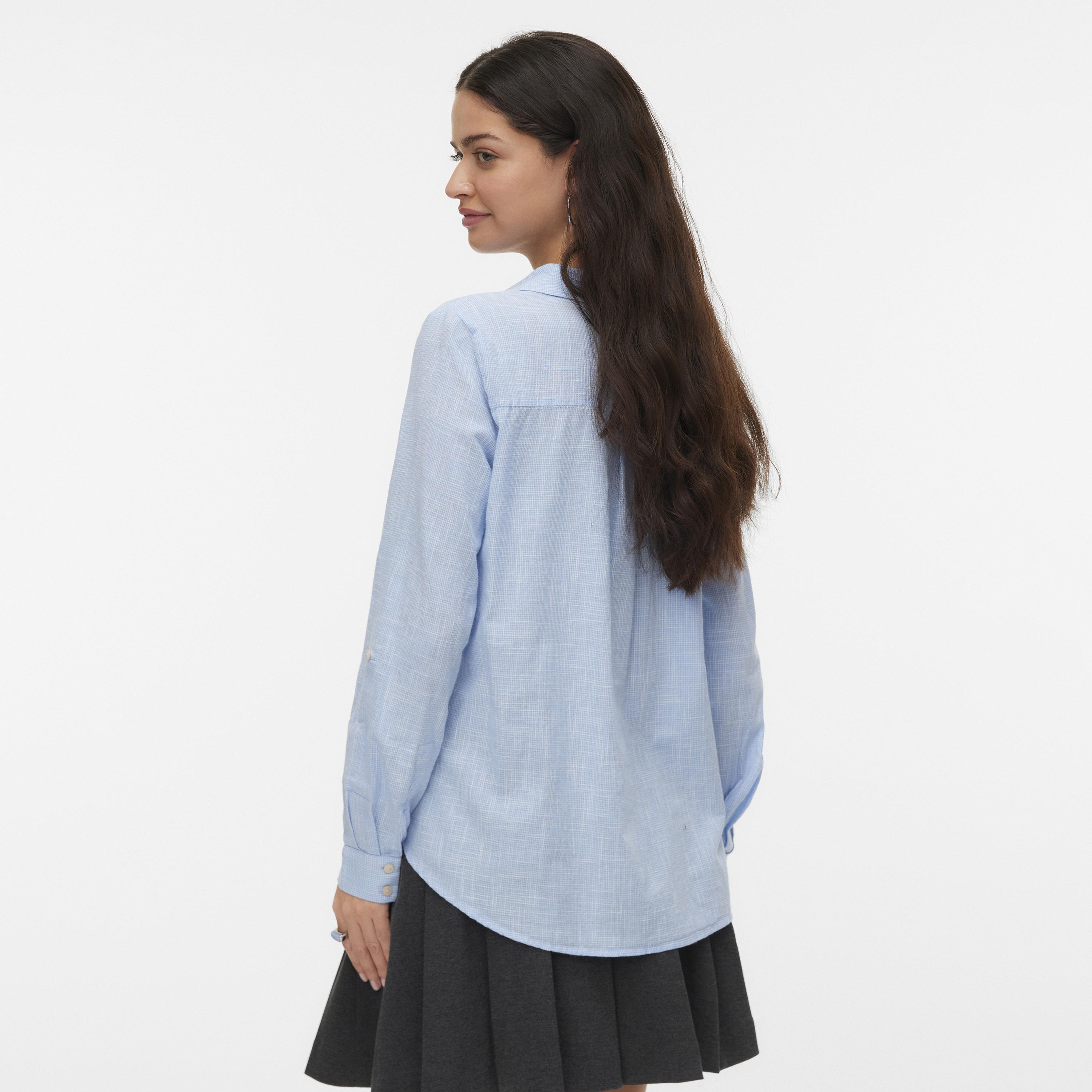 Vero Moda Blue Micro Checked Cotton Collared Women's Shirt-women-clothing-shirtsandblouses-shirts-image-4