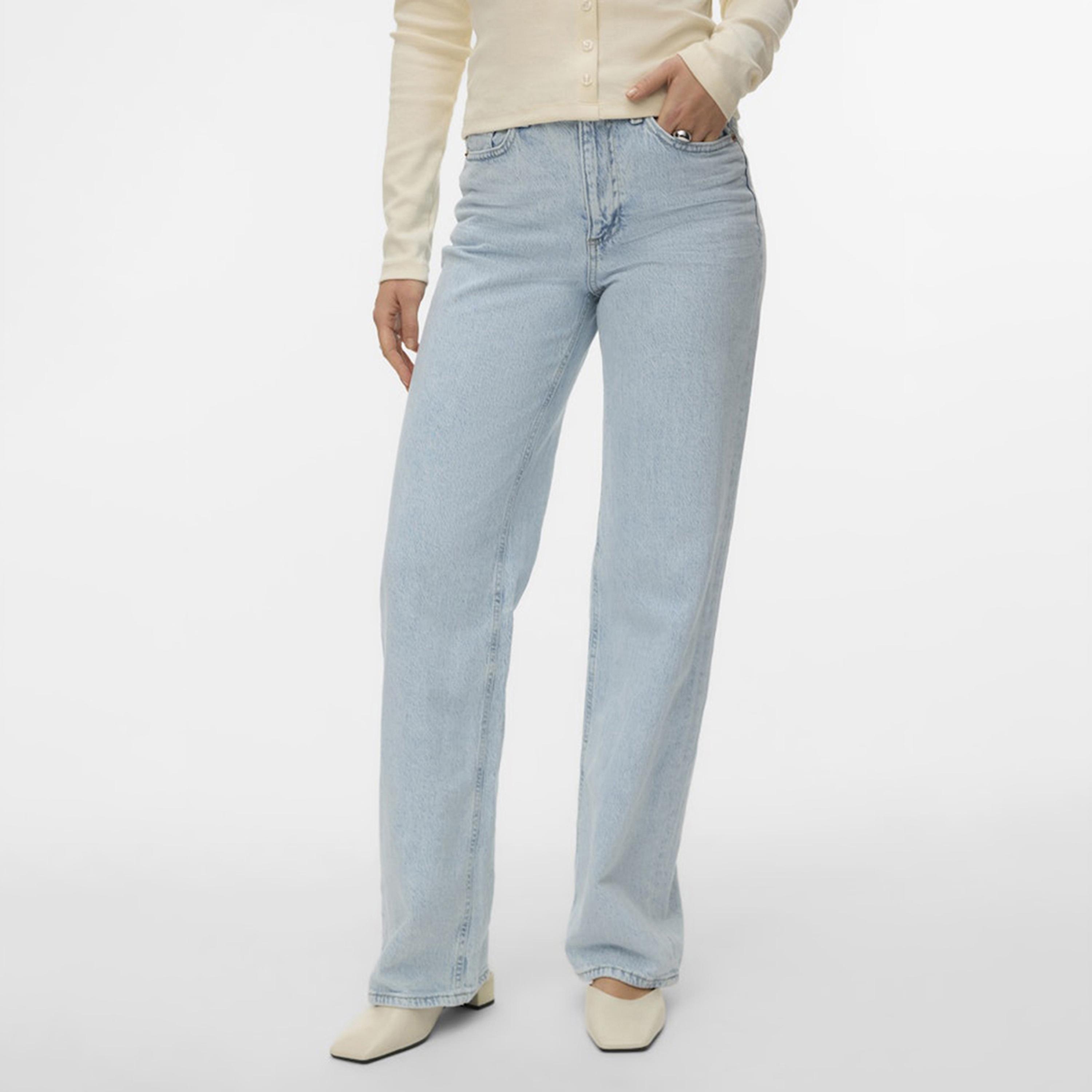 Vero Moda Light Blue Button and Zip Fly Wide Leg Women's Jeans-women-clothing-bottoms-jeans-image-1