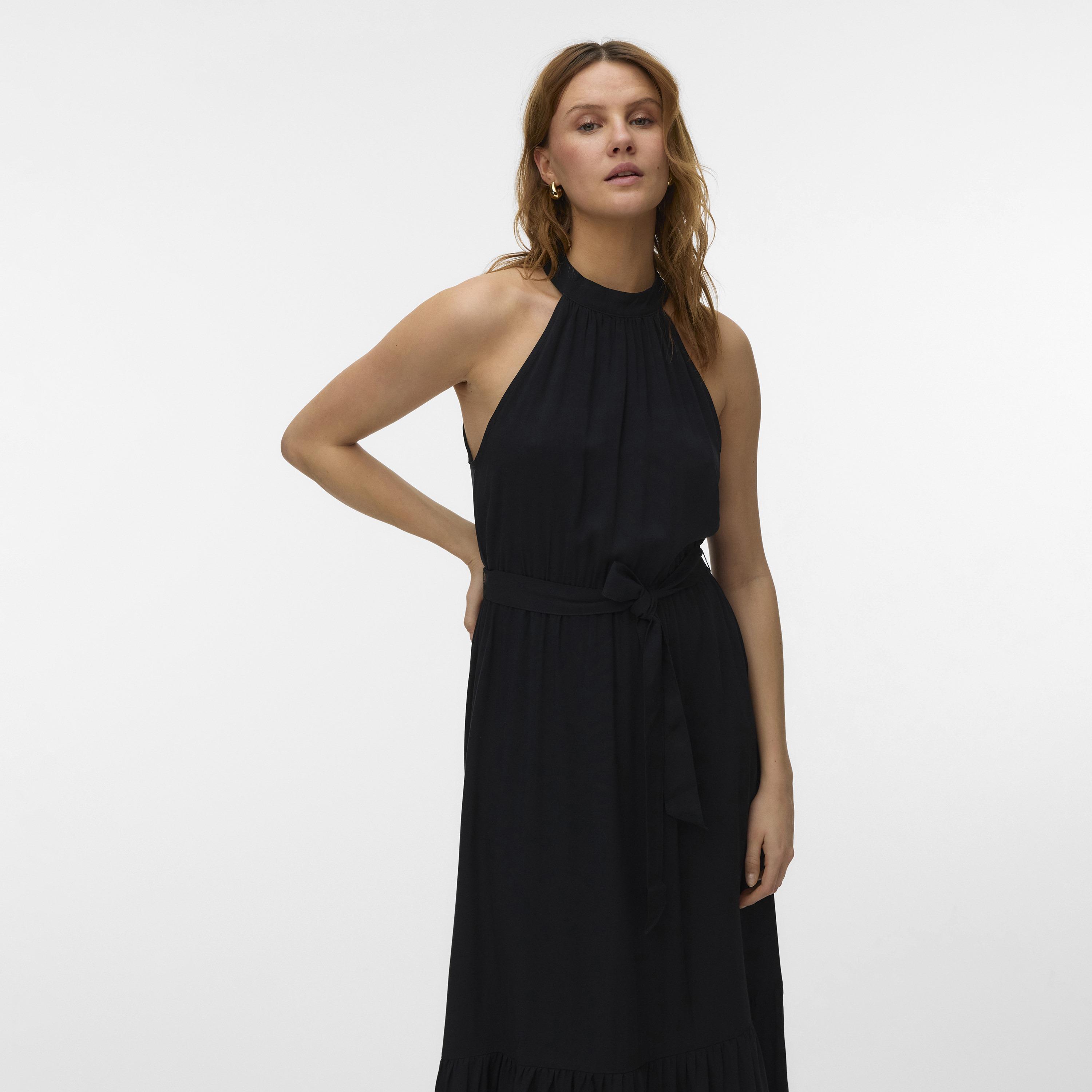Vero Moda Blue Halter Neck Tiered Women's Midi Dress-women-clothing-dresses-image-2