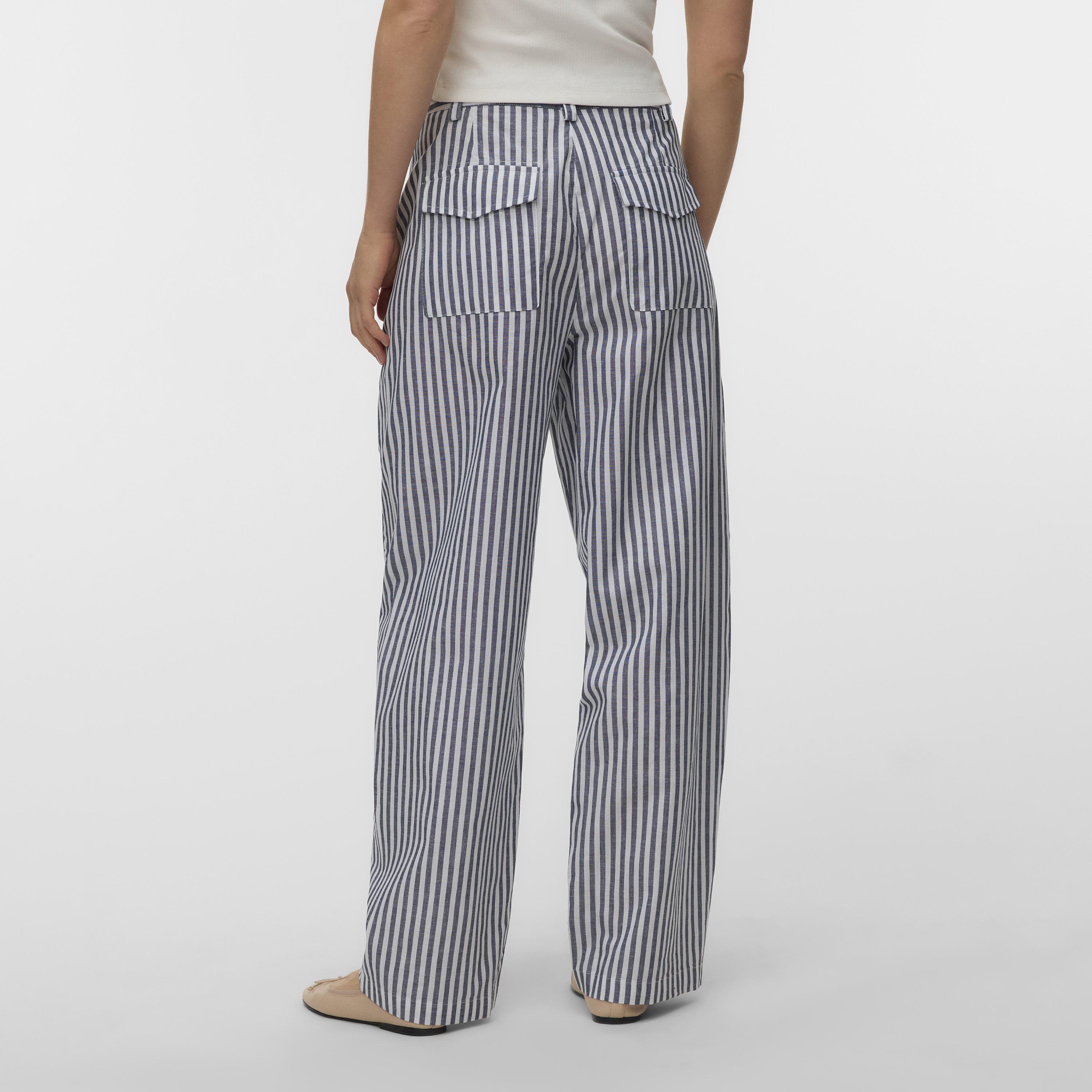 Vero Moda Blue Striped Zip Fly Wide Women's Trousers-women-clothing-trousers-image-3