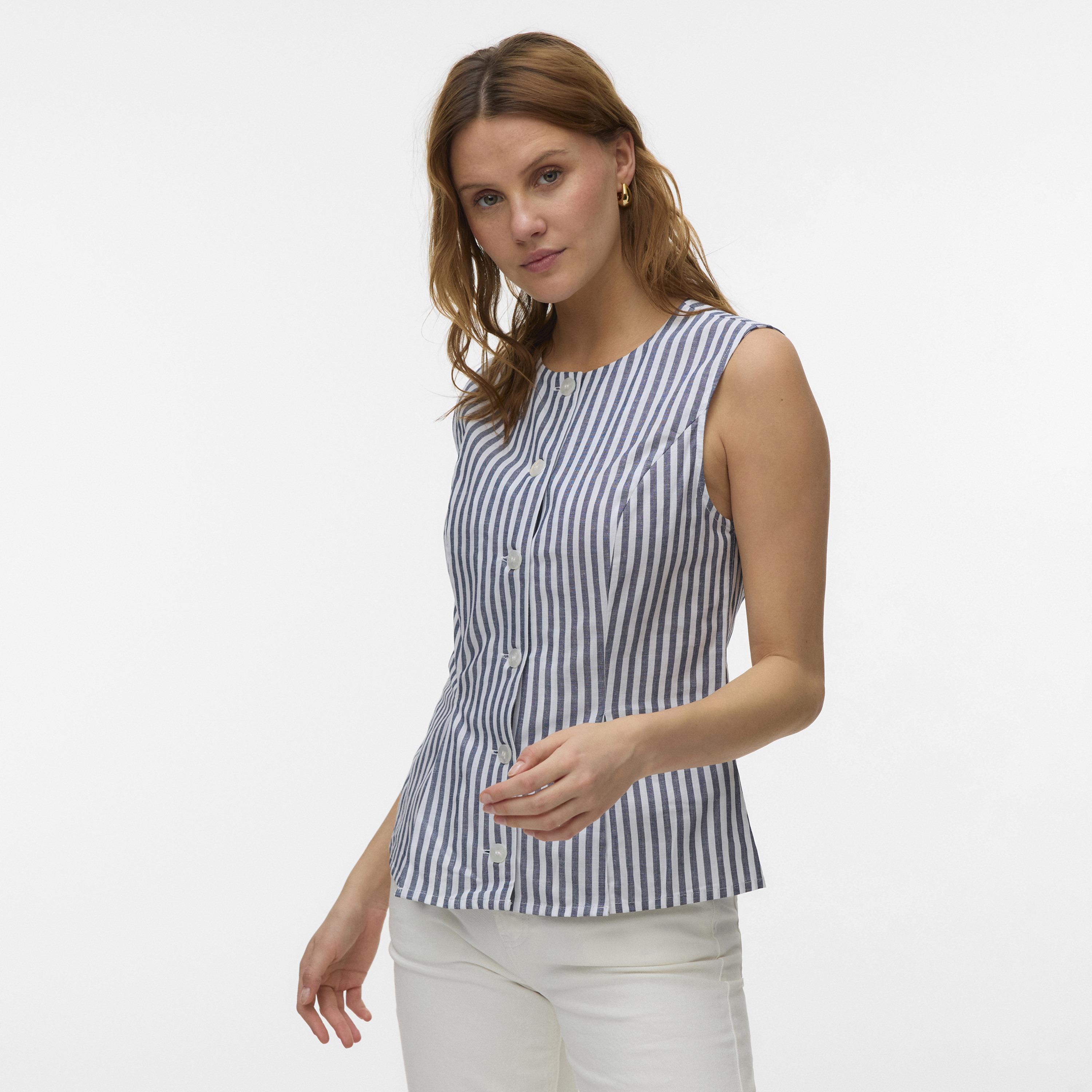 Vero Moda Blue Striped Women's Waistcoat-women-clothing-coatsandjackets-waistcoats-image-1