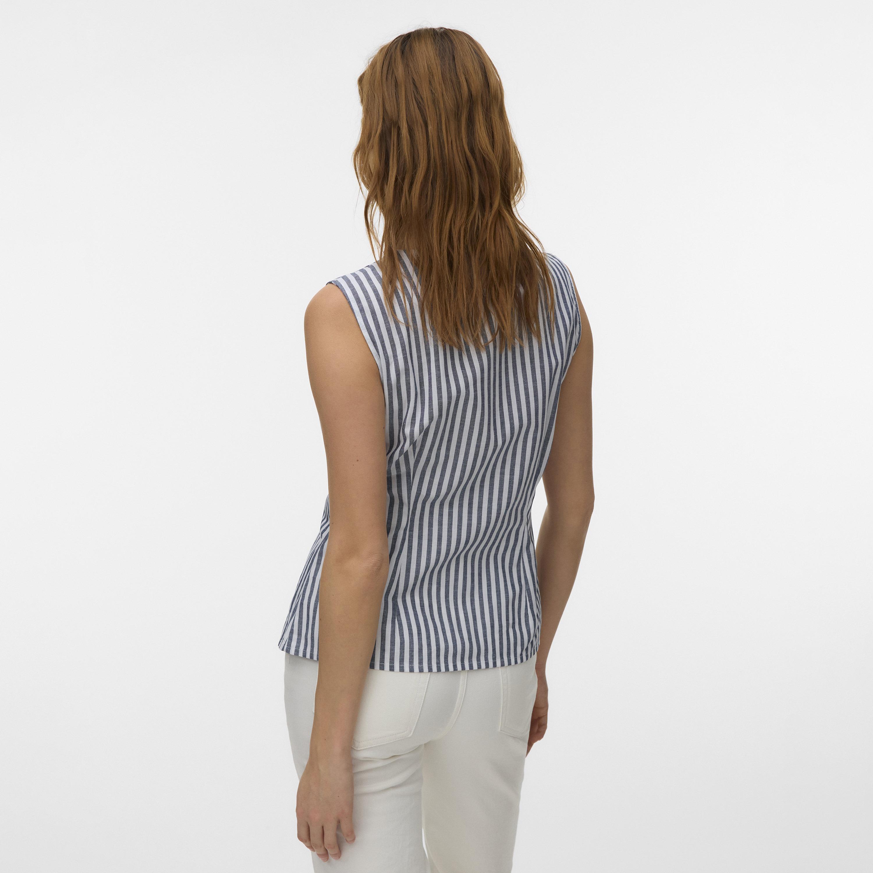 Vero Moda Blue Striped Women's Waistcoat-women-clothing-coatsandjackets-waistcoats-image-3