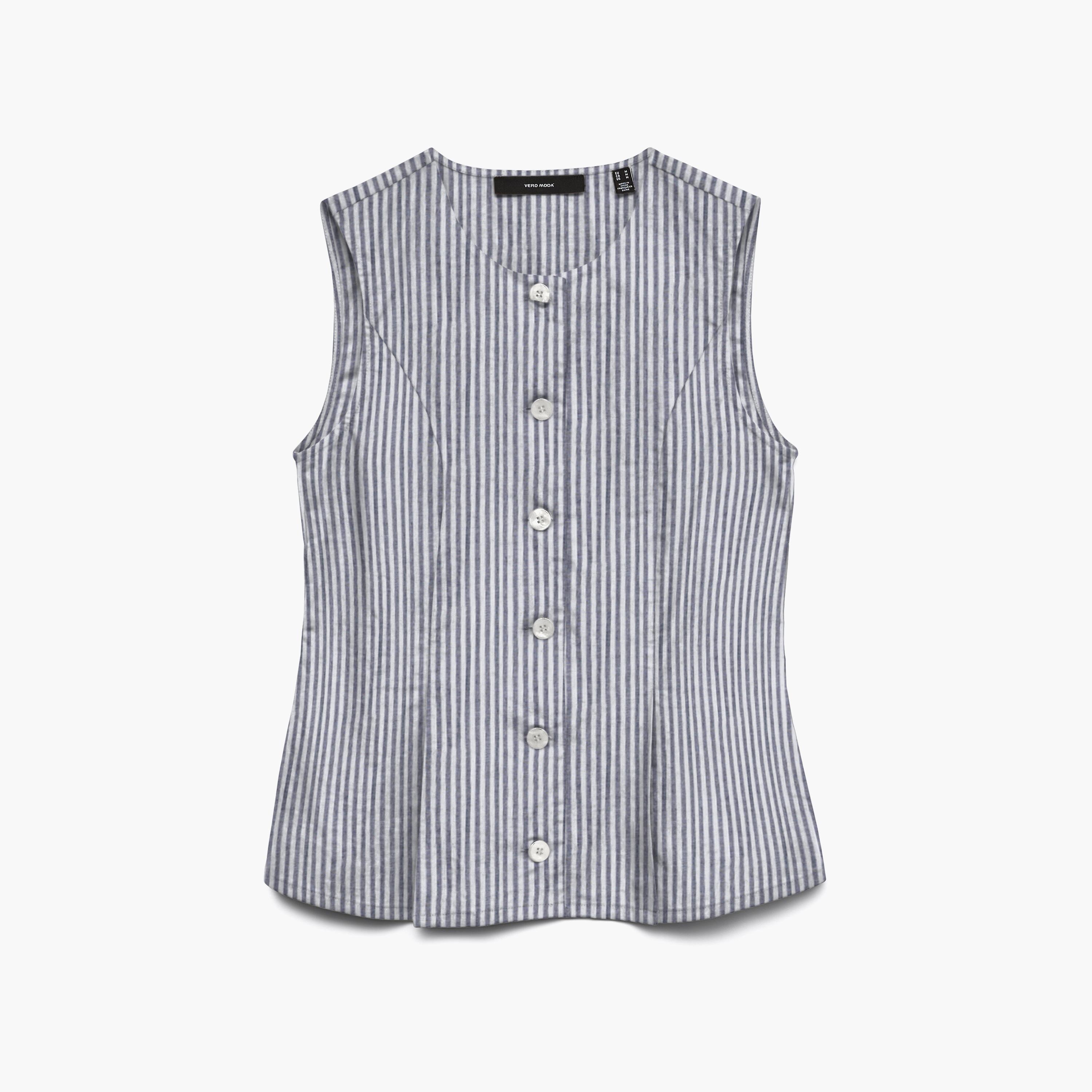Vero Moda Blue Striped Women's Waistcoat-women-clothing-coatsandjackets-waistcoats-image-5