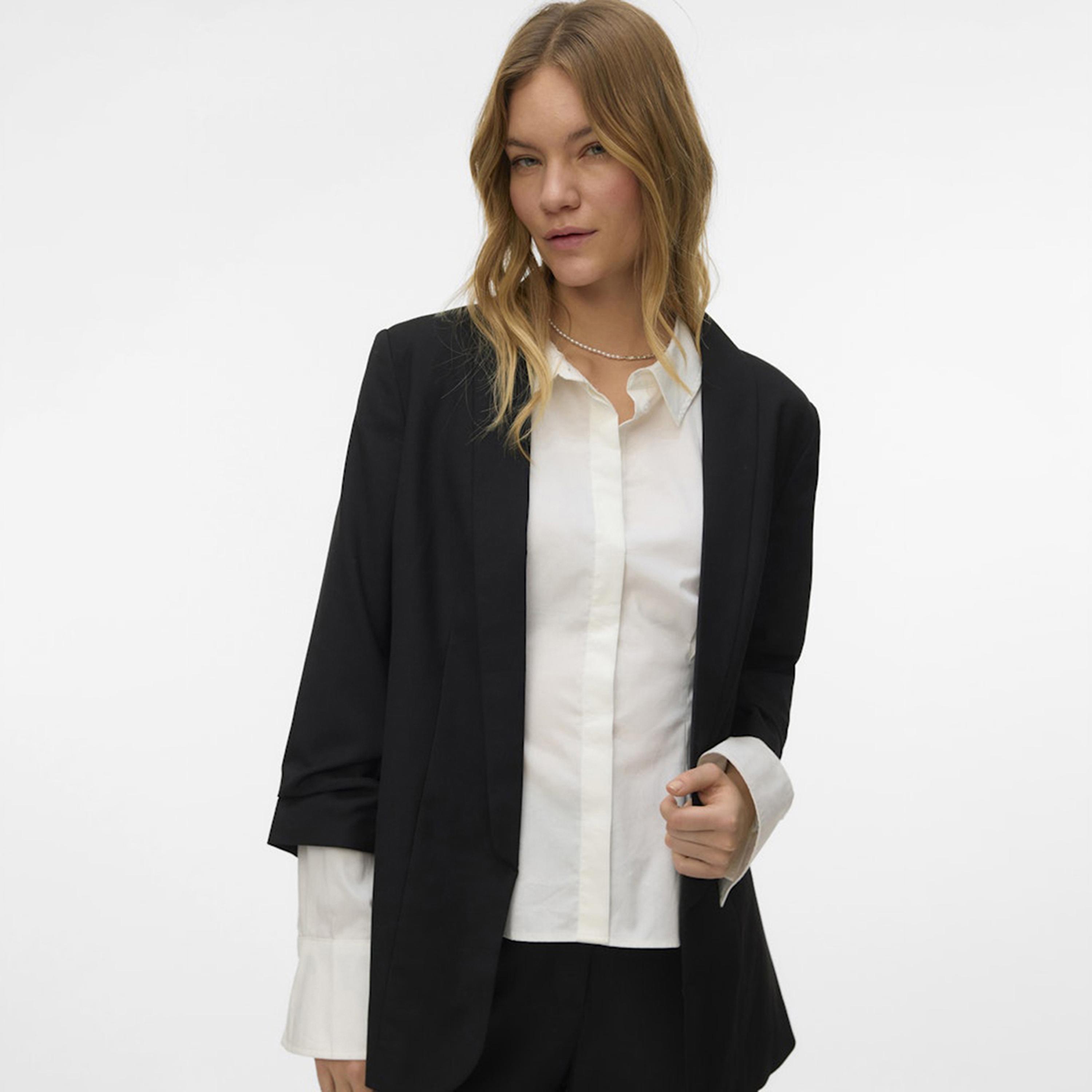 Vero Moda Black Lapel Collar Women's Blazer-women-clothing-coatsandjackets-blazers-image-1