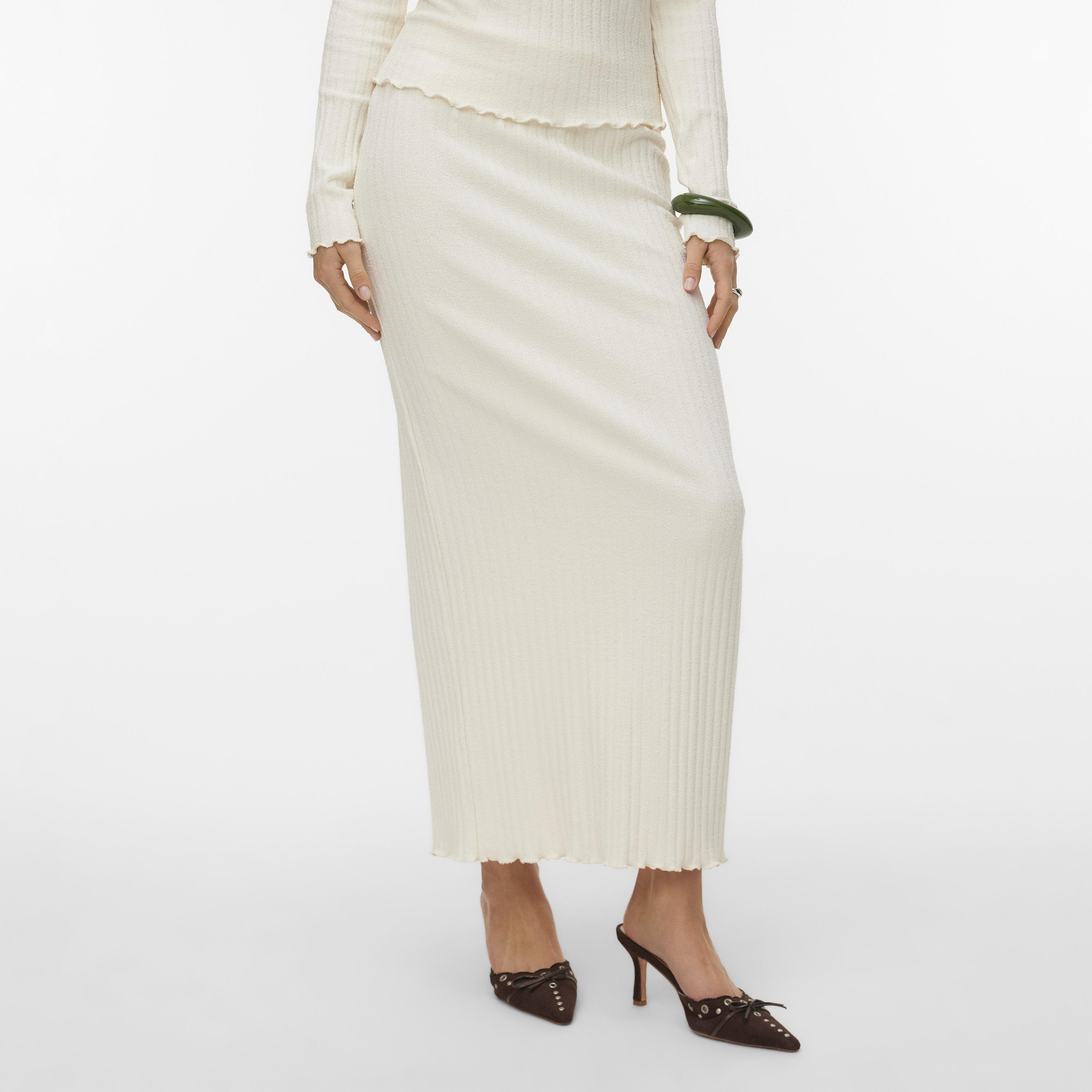 Vero Moda Cream Ribbed Slit Women's Maxi Skirt-women-clothing-skirts-image-1