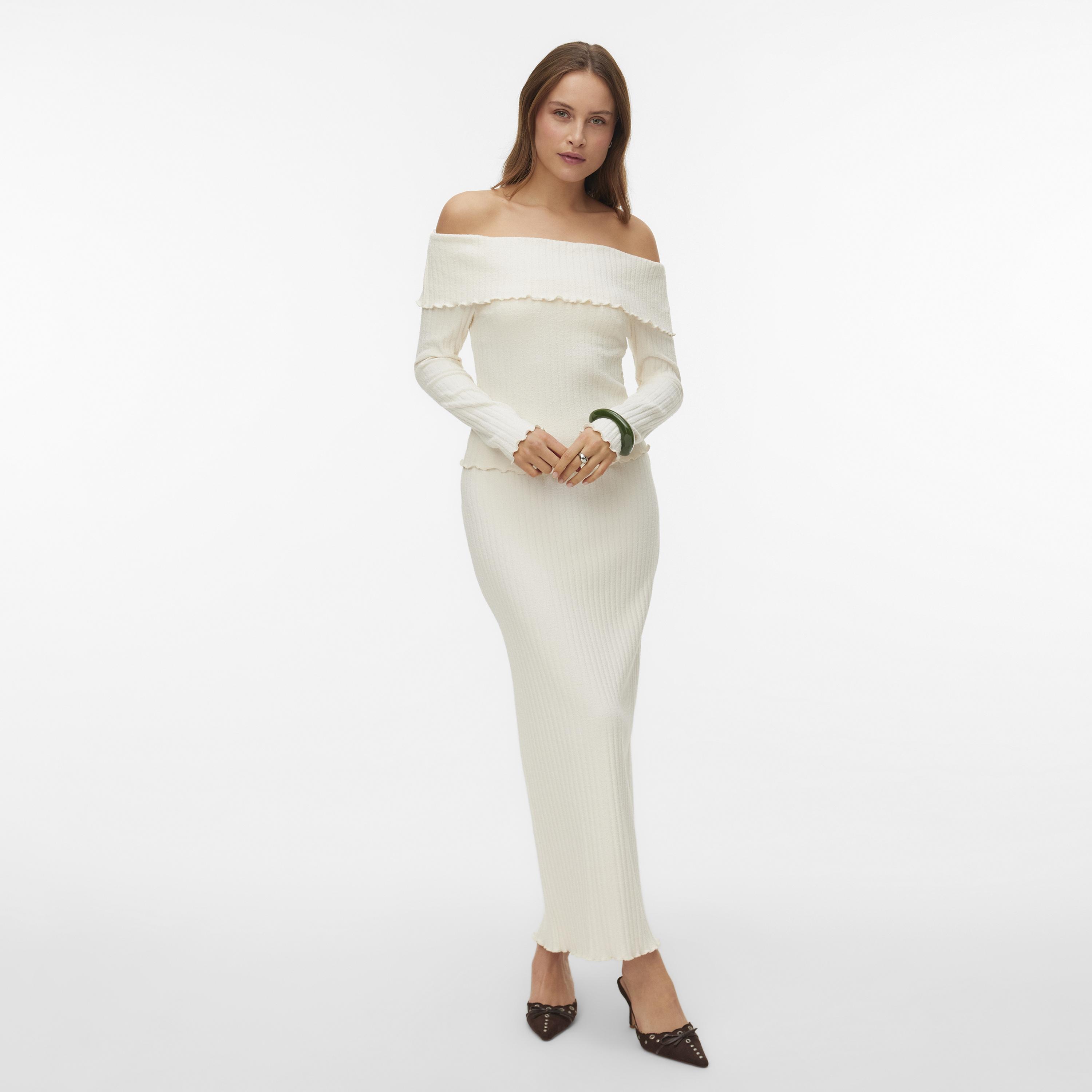 Vero Moda Cream Ribbed Slit Women's Maxi Skirt-women-clothing-skirts-image-2