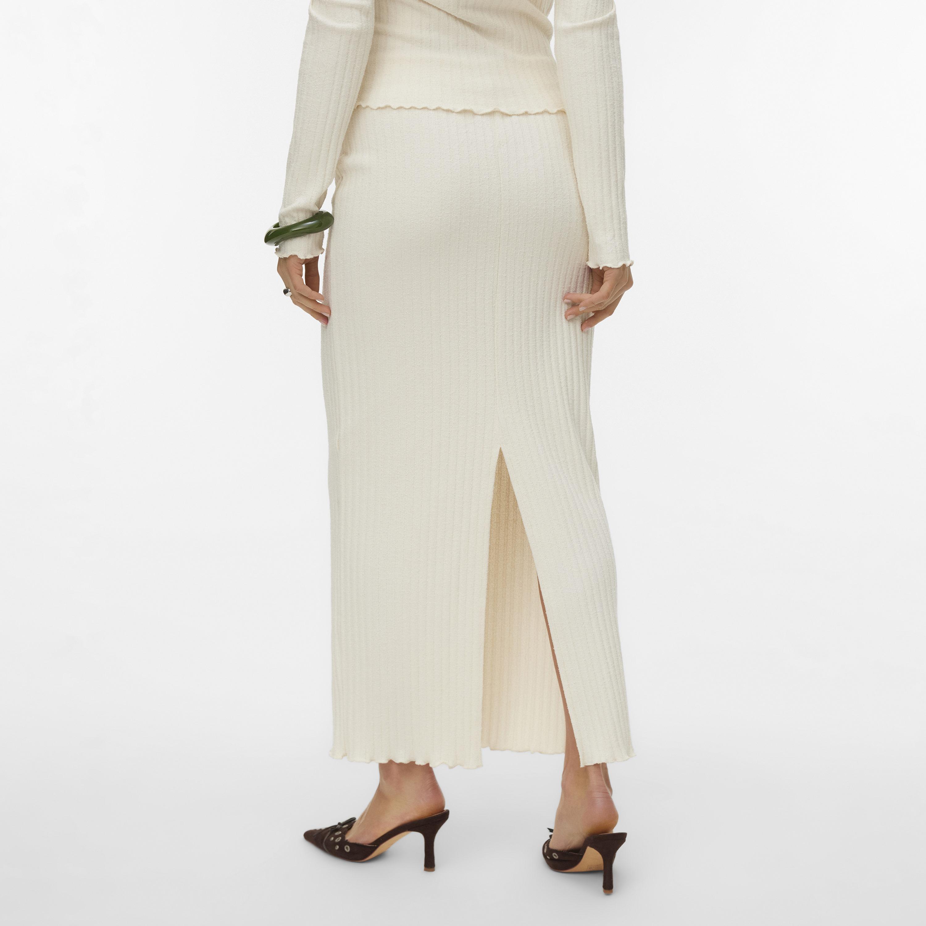 Vero Moda Cream Ribbed Slit Women's Maxi Skirt-women-clothing-skirts-image-3
