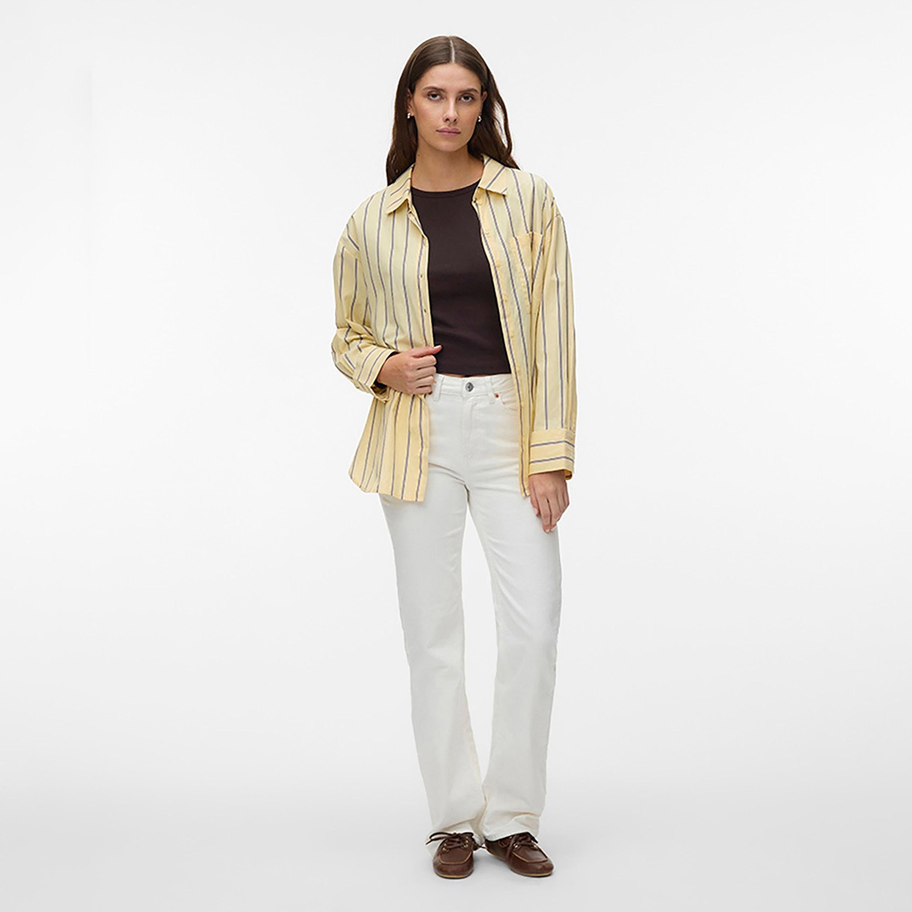 قميص حريمي بياقة ومخطط باللون الأصفر من فيرو مودا-women-clothing-shirtsandblouses-shirts-image-2