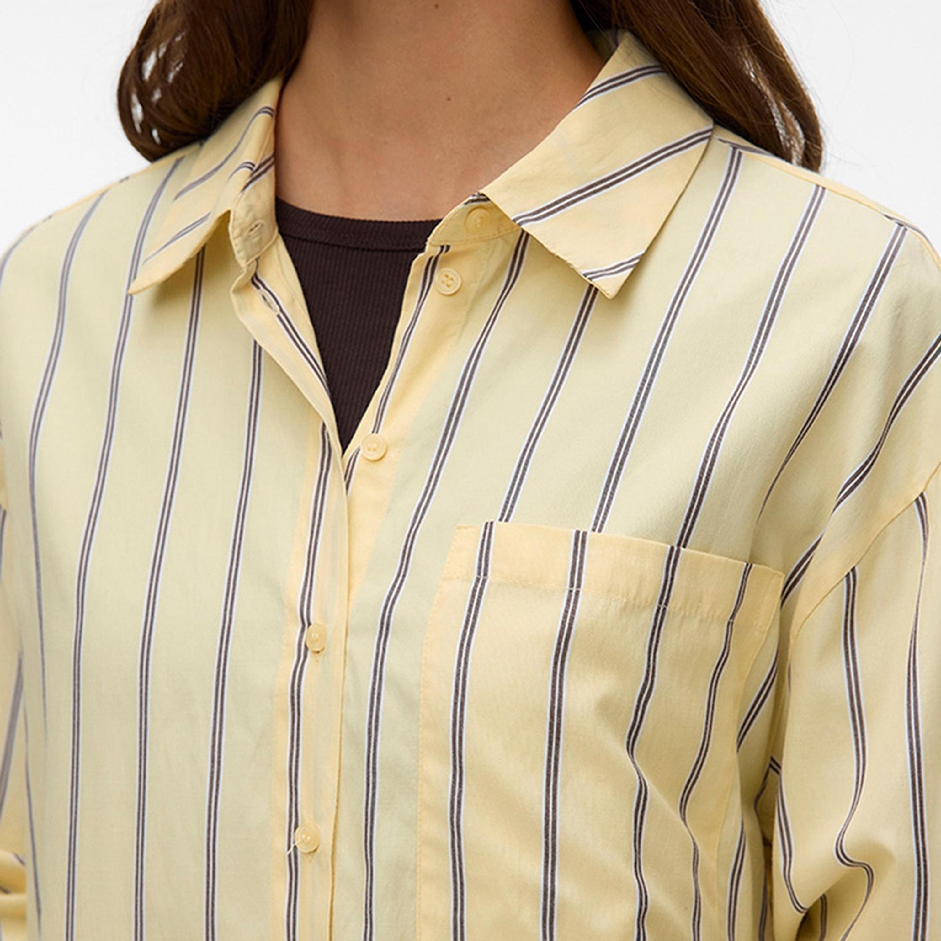 قميص حريمي بياقة ومخطط باللون الأصفر من فيرو مودا-women-clothing-shirtsandblouses-shirts-image-4