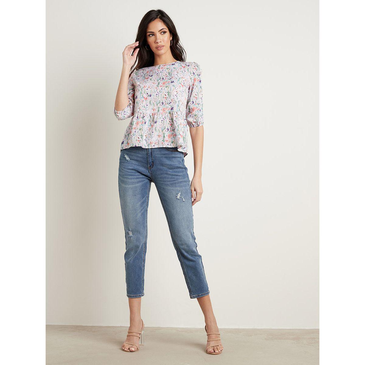 Styli Floral Printed Open Bow Tie Back Detail Blouse-women-clothing-shirtsandblouses-blouses-image-2