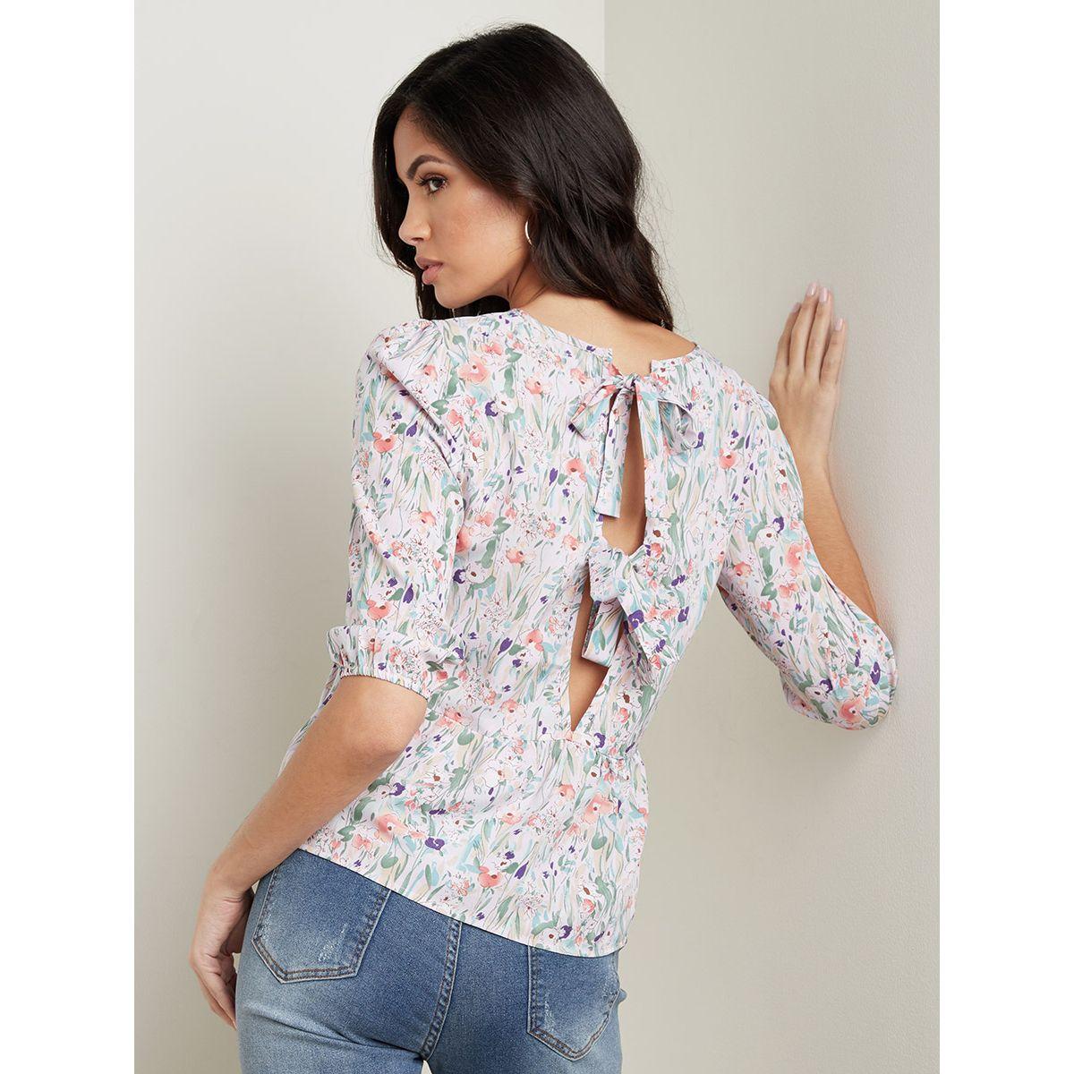 Styli Floral Printed Open Bow Tie Back Detail Blouse-women-clothing-shirtsandblouses-blouses-image-3