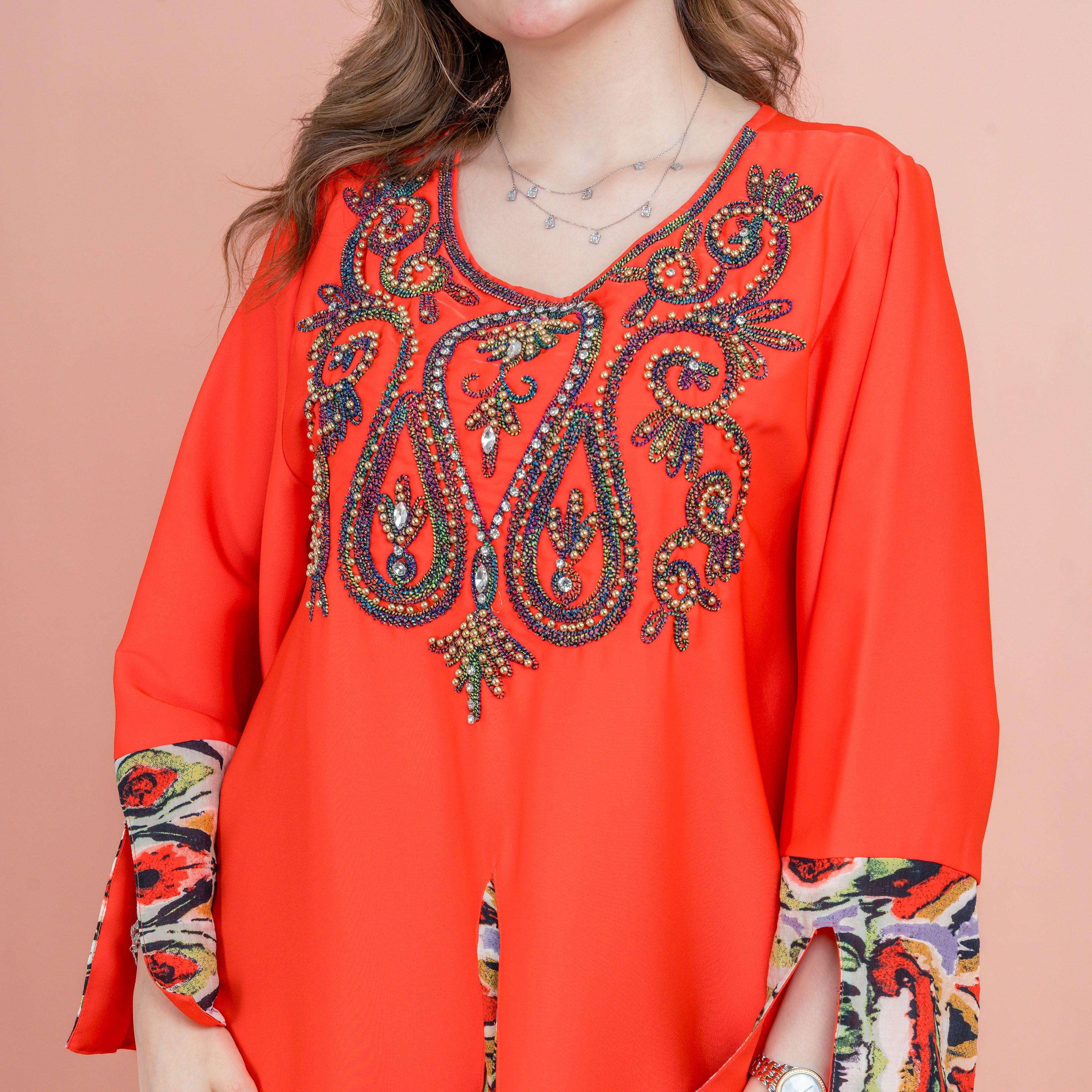 جلابية نسائية من الساتان مطرزة ومزينة بالخرز من إككسا-women-arabicclothing-jalabiyas-image-2