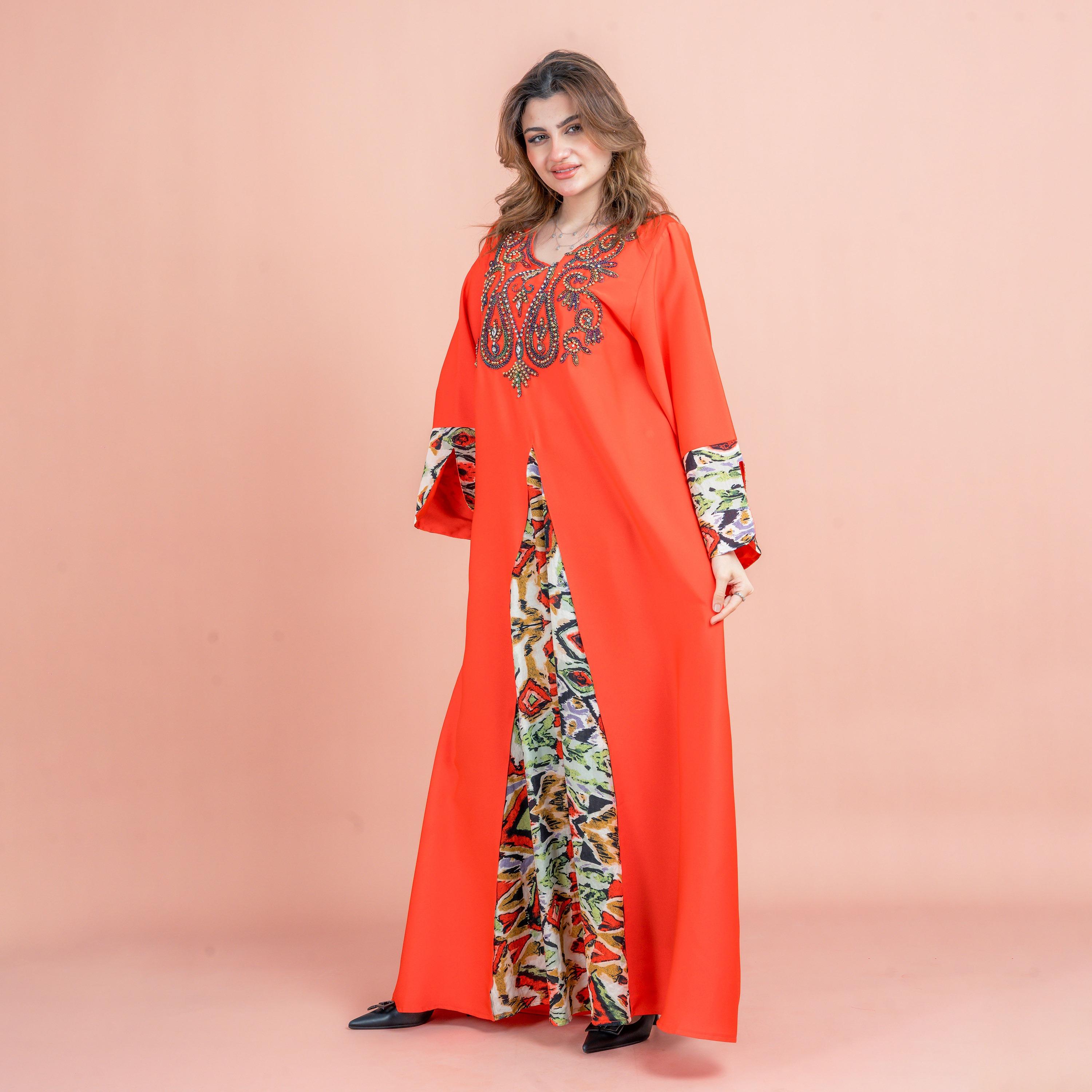 جلابية نسائية من الساتان مطرزة ومزينة بالخرز من إككسا-women-arabicclothing-jalabiyas-image-3