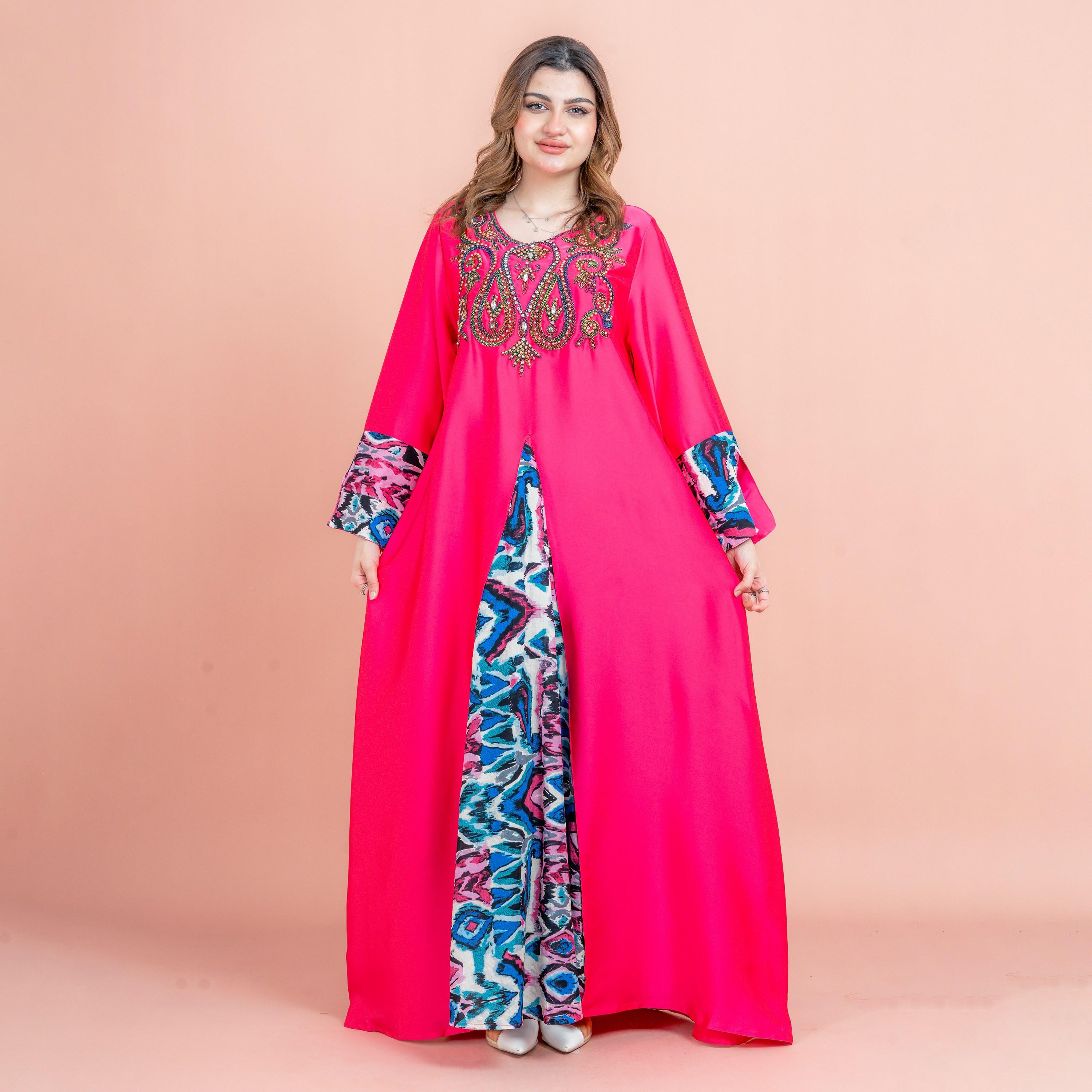 جلابية نسائية من الساتان مطرزة ومزينة بالخرز من إككسا-women-arabicclothing-jalabiyas-image-1