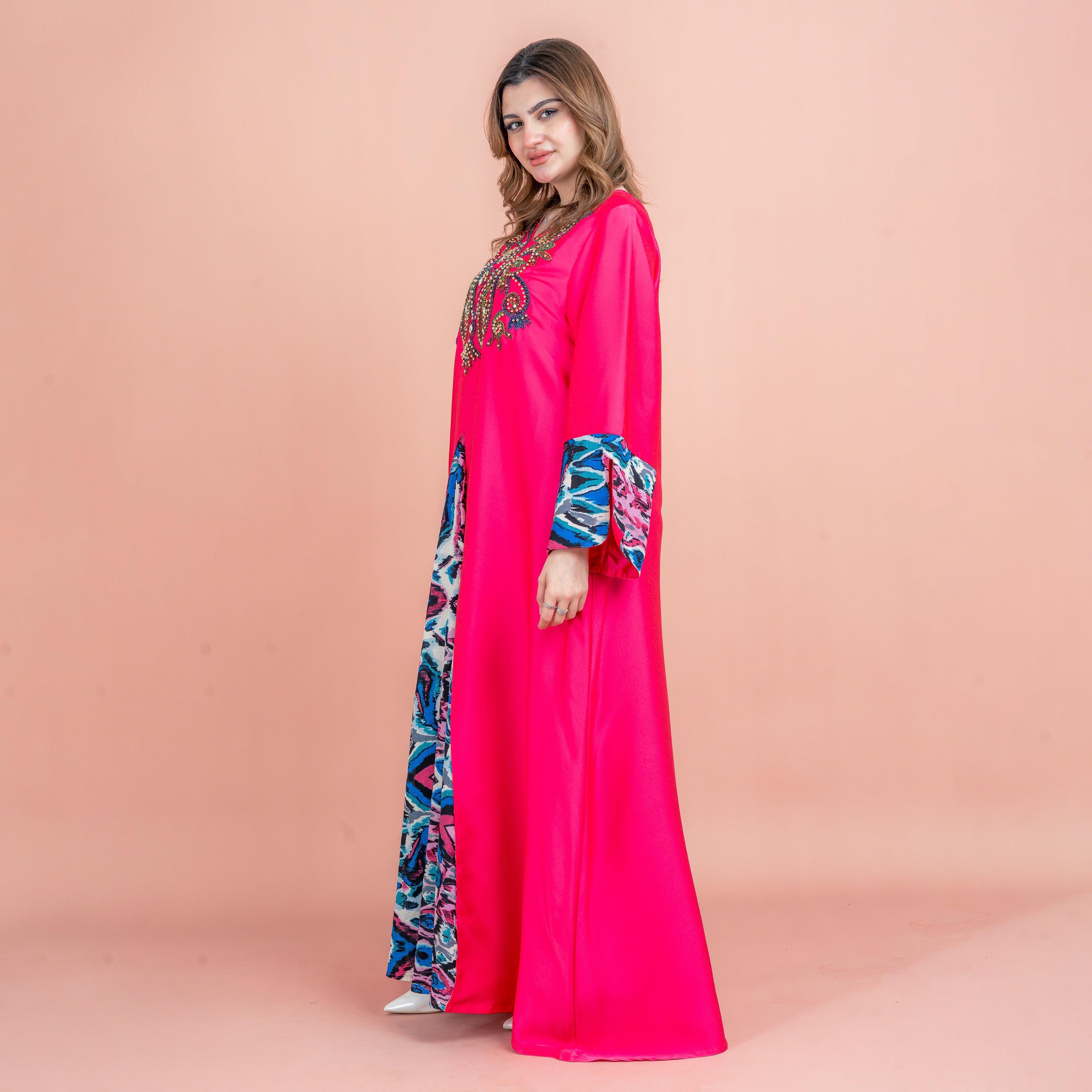 جلابية نسائية من الساتان مطرزة ومزينة بالخرز من إككسا-women-arabicclothing-jalabiyas-image-3