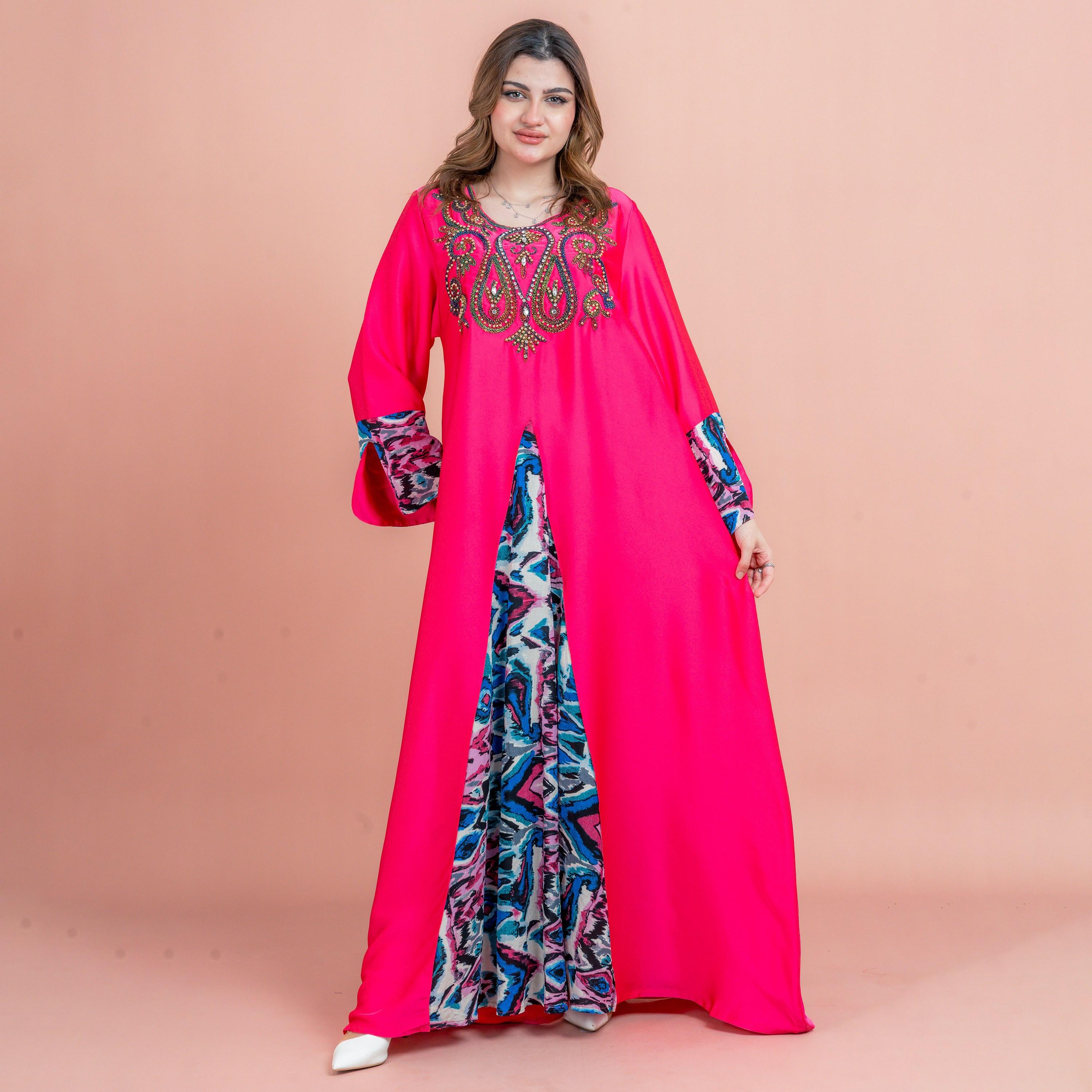 جلابية نسائية من الساتان مطرزة ومزينة بالخرز من إككسا-women-arabicclothing-jalabiyas-image-4