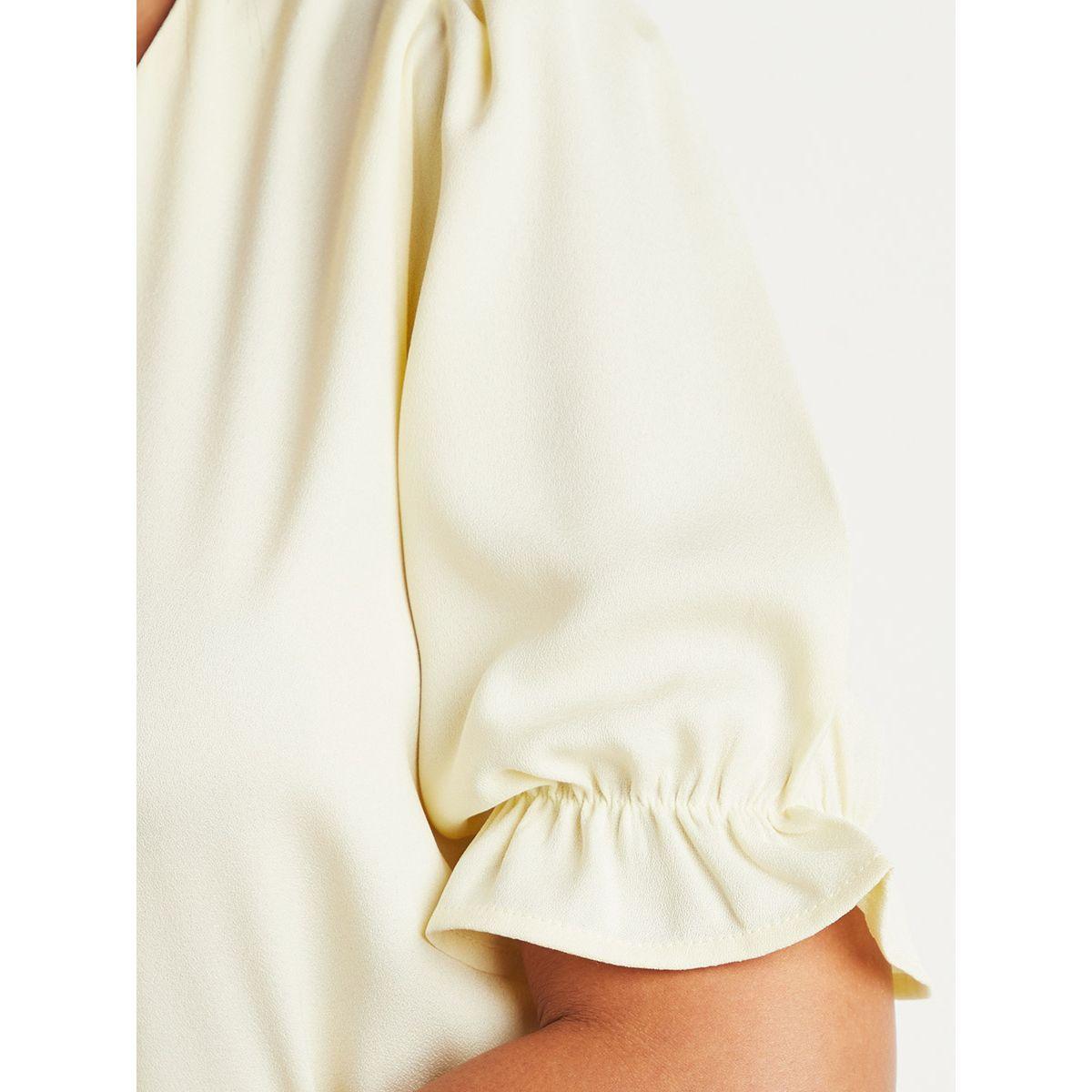 Styli Solid V Neck Peplum Top with Puff Sleeves-women-clothing-shirtsandblouses-blouses-image-4