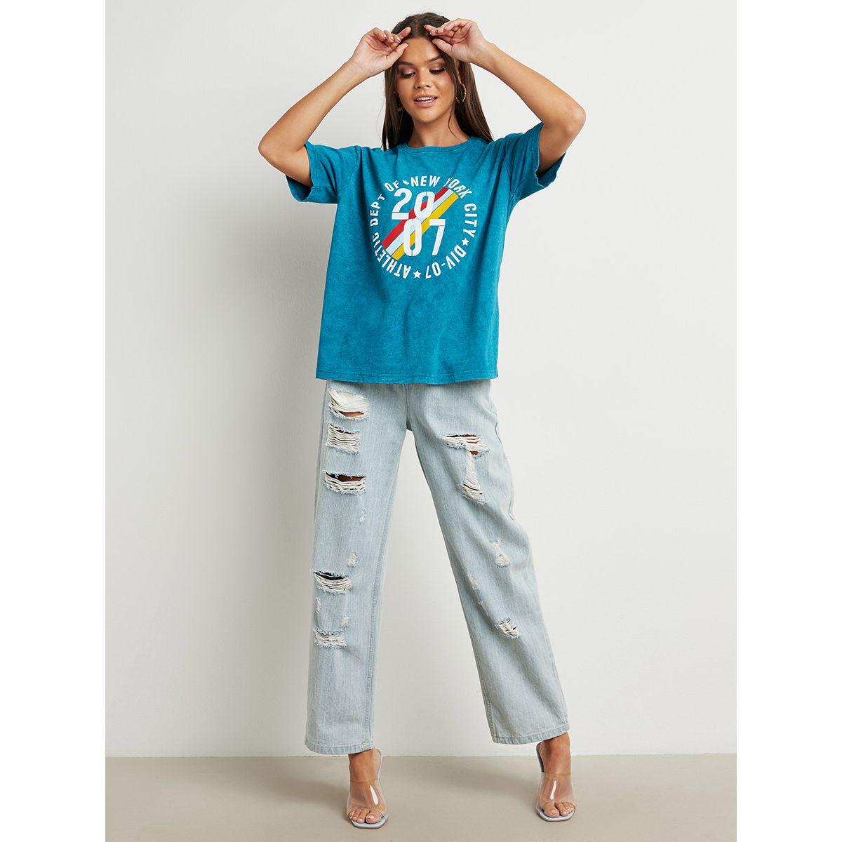 Styli 1984 Athletic Dept. Slogan Print Boxy T-shirt-women-clothing-tshirts-image-2