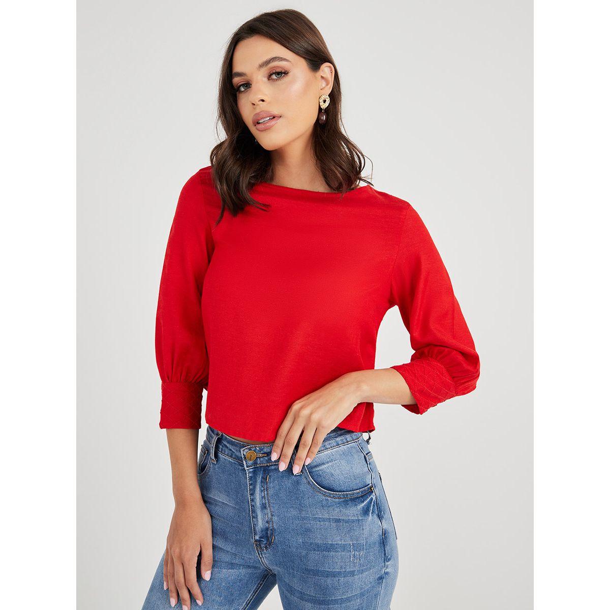 Styli Round Neck 3/4 Sleeves Top-women-clothing-shirtsandblouses-blouses-image-1