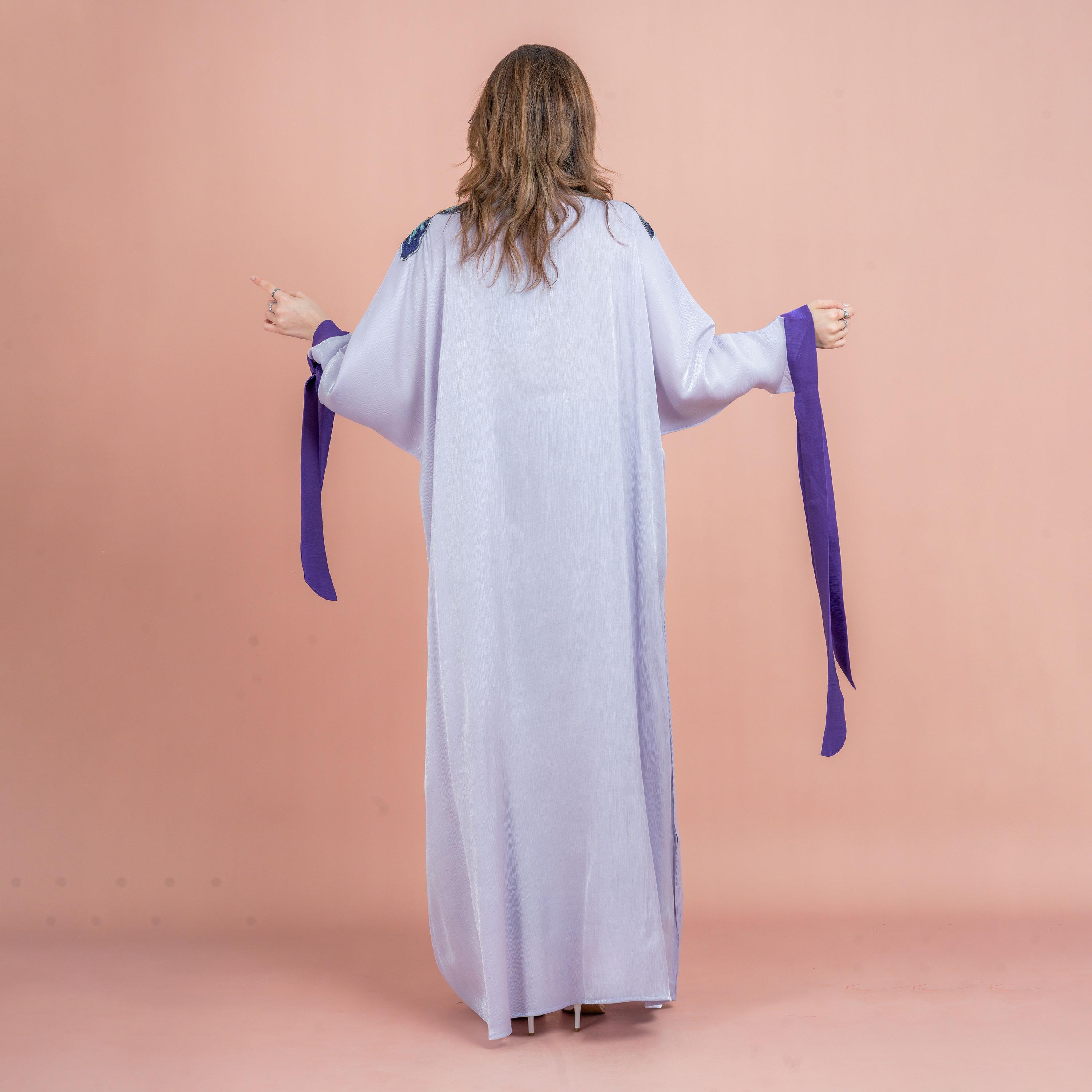 جلابية سهرة نسائية من الساتان بياقة مربعة وأكمام فراشة مزينة بالخرز والترتر من إككسا-women-arabicclothing-jalabiyas-image-5