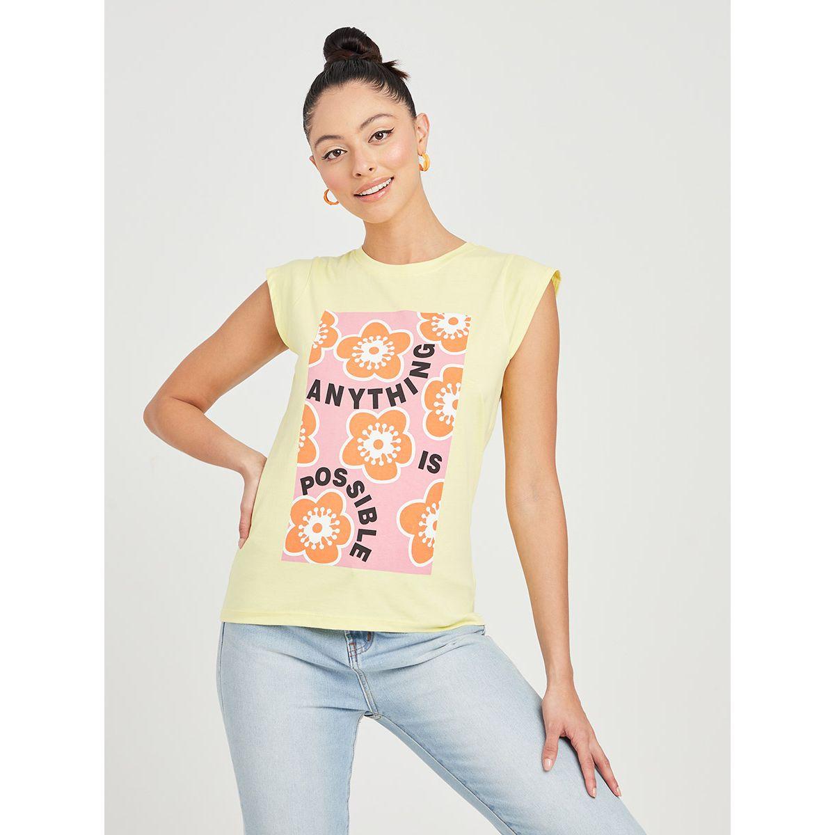Styli Cap Sleeves Floral Graphic Print T-shirt -women-clothing-tshirts-image-1
