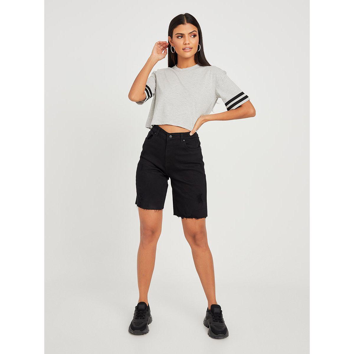 Styli Short Sleeves Contrast Striped Boxy Crop T-Shirt-women-clothing-tshirts-image-2