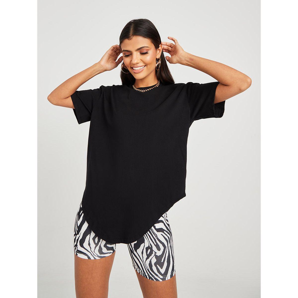 Styli Short Sleeves Longline Curved Hem T-shirt-women-clothing-tshirts-image-1