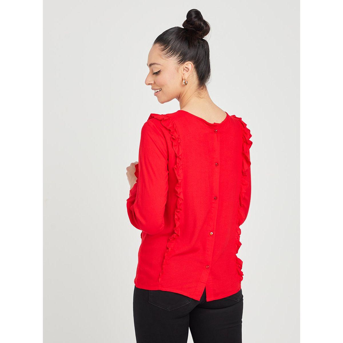 Styli Long Sleeves Button Up Back Regular Length Blouse with Ruffle Detail-women-clothing-shirtsandblouses-blouses-image-1