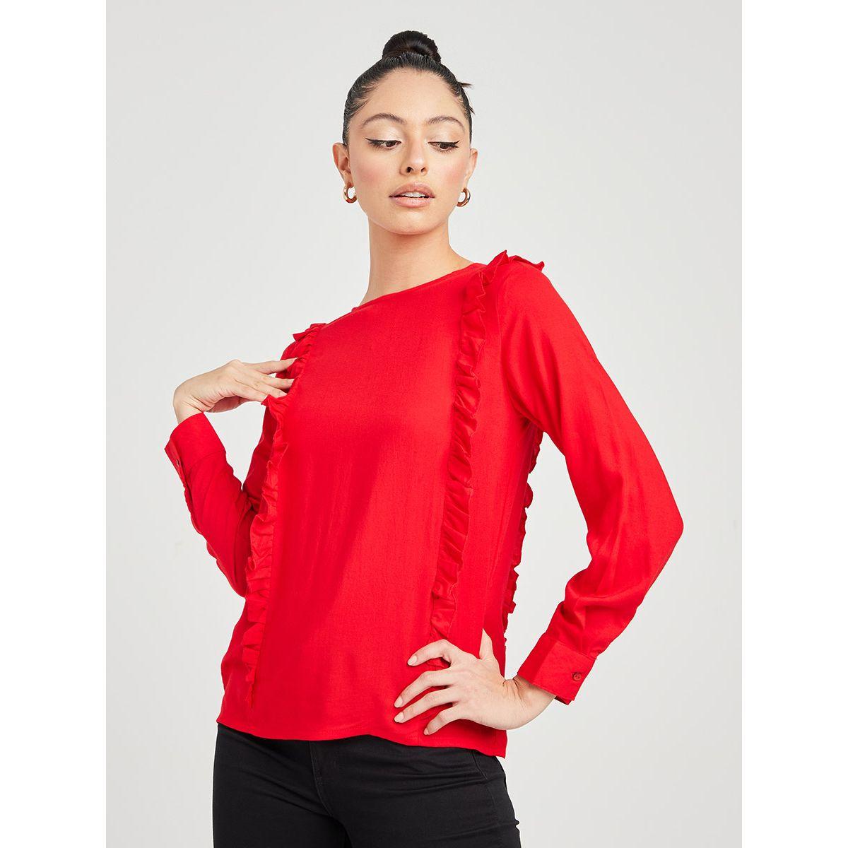Styli Long Sleeves Button Up Back Regular Length Blouse with Ruffle Detail-women-clothing-shirtsandblouses-blouses-image-2