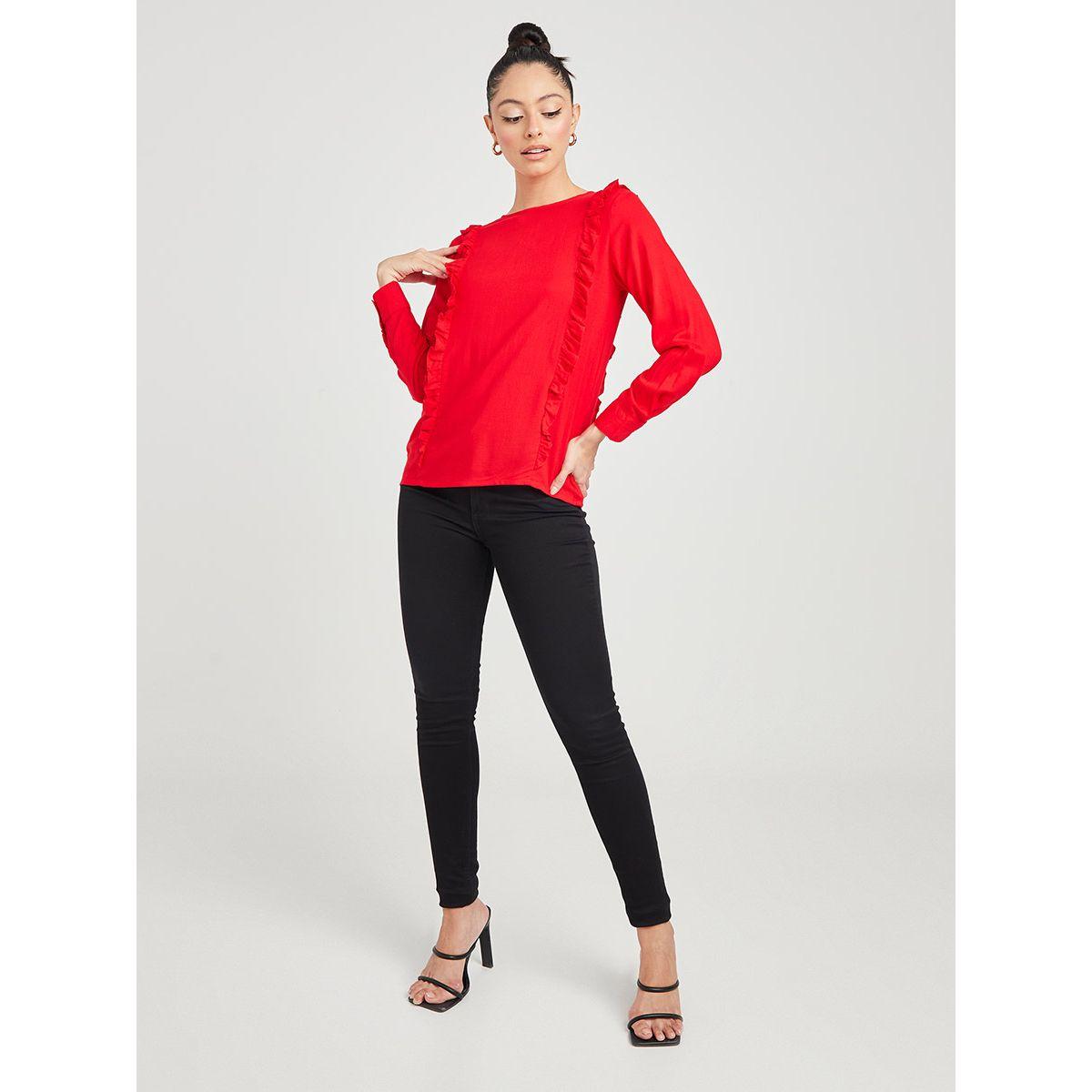 Styli Long Sleeves Button Up Back Regular Length Blouse with Ruffle Detail-women-clothing-shirtsandblouses-blouses-image-3