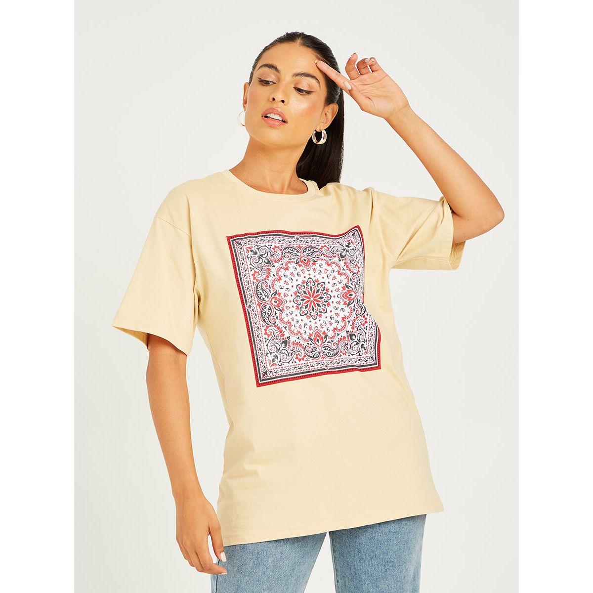 Styli Short Sleeves Scarf Placement Print Cotton Oversized T-shirt-women-clothing-tshirts-image-1