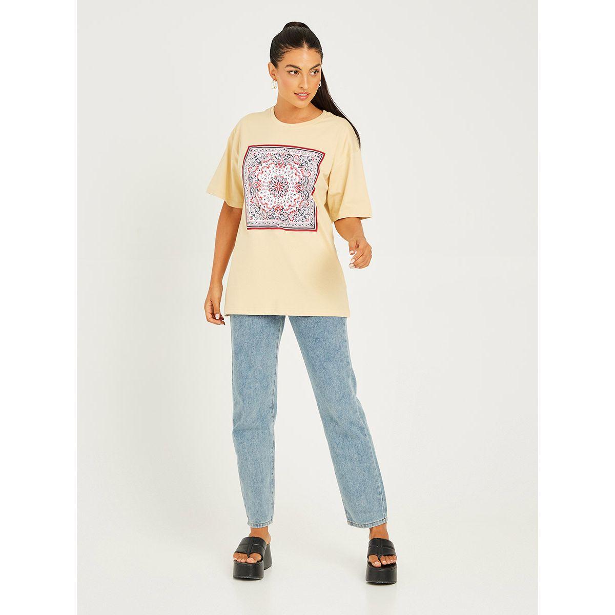 Styli Short Sleeves Scarf Placement Print Cotton Oversized T-shirt-women-clothing-tshirts-image-2