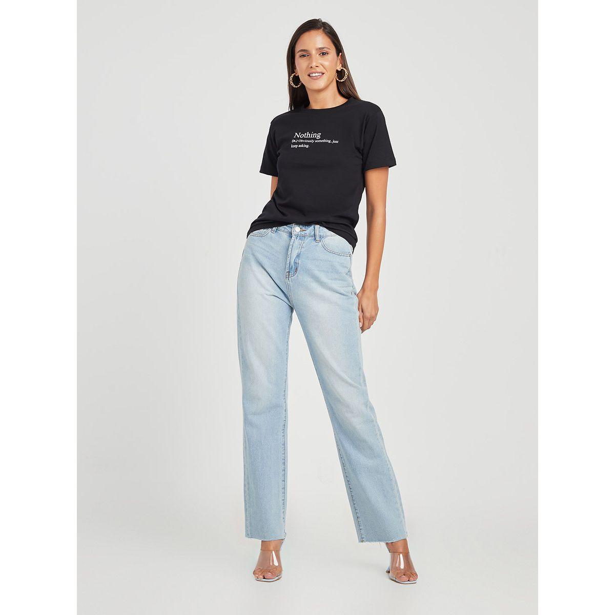 Styli Short Sleeves Nothing Slogan Print Regular T-shirt-women-clothing-tshirts-image-2