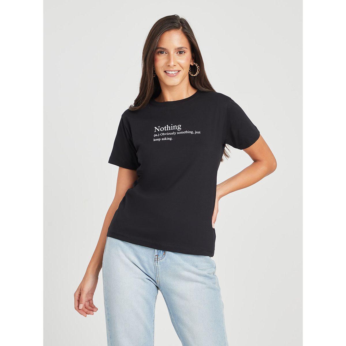 Styli Short Sleeves Nothing Slogan Print Regular T-shirt-women-clothing-tshirts-image-3